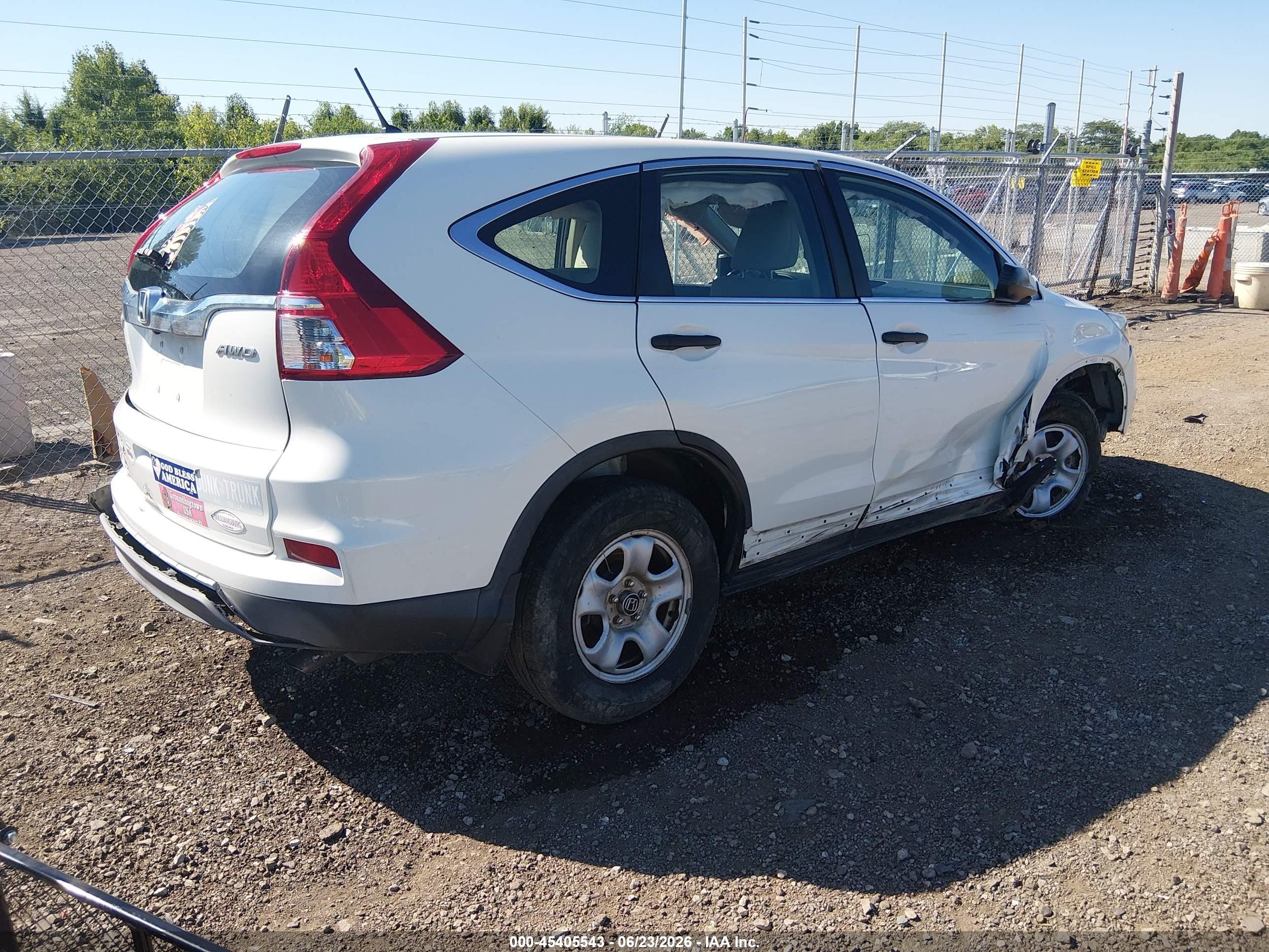 2015 Honda Cr-v Lx White vin: 5J6RM4H39FL052990