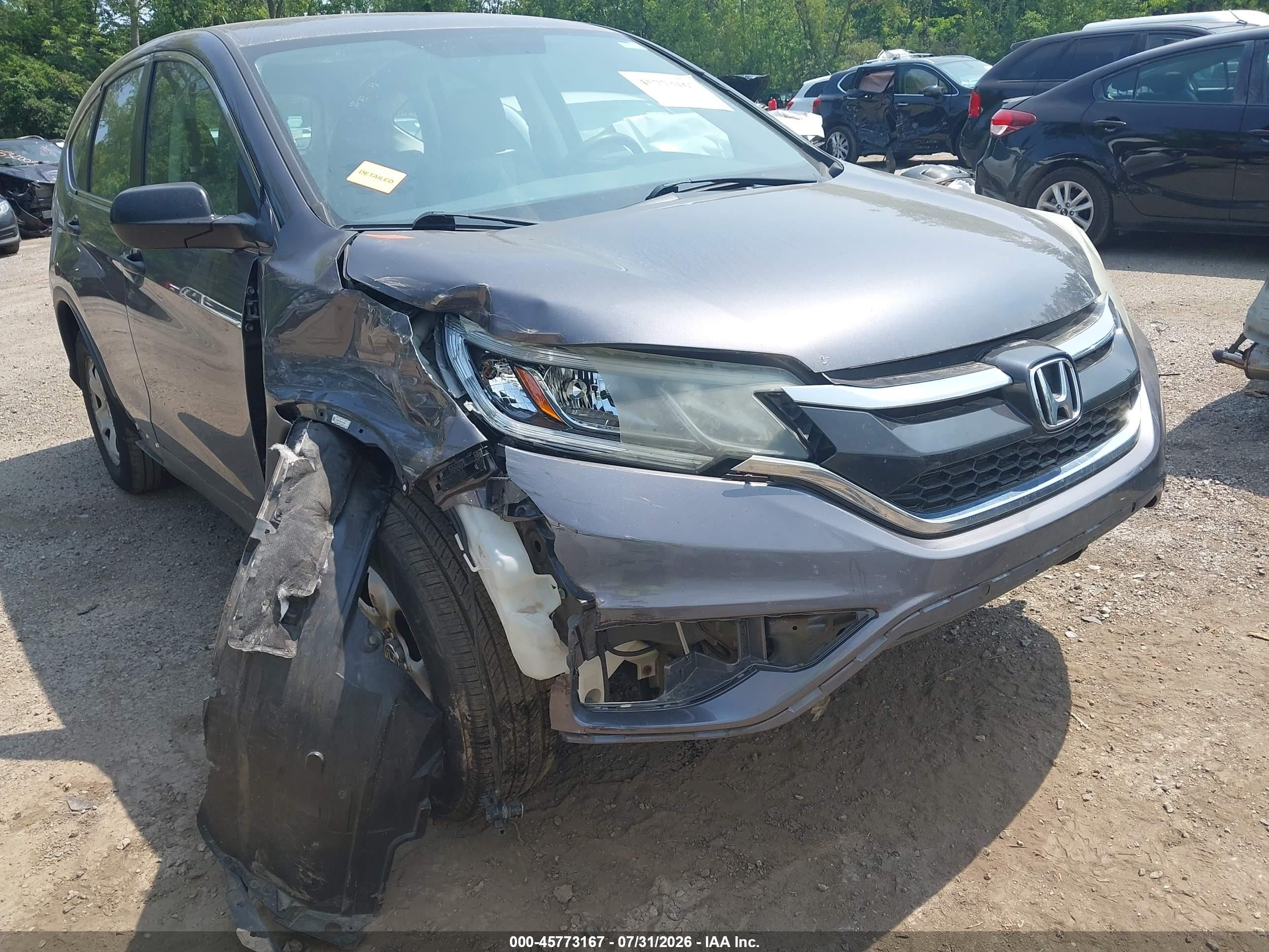 2015 Honda Cr-v Lx Gray vin: 5J6RM4H39FL056389