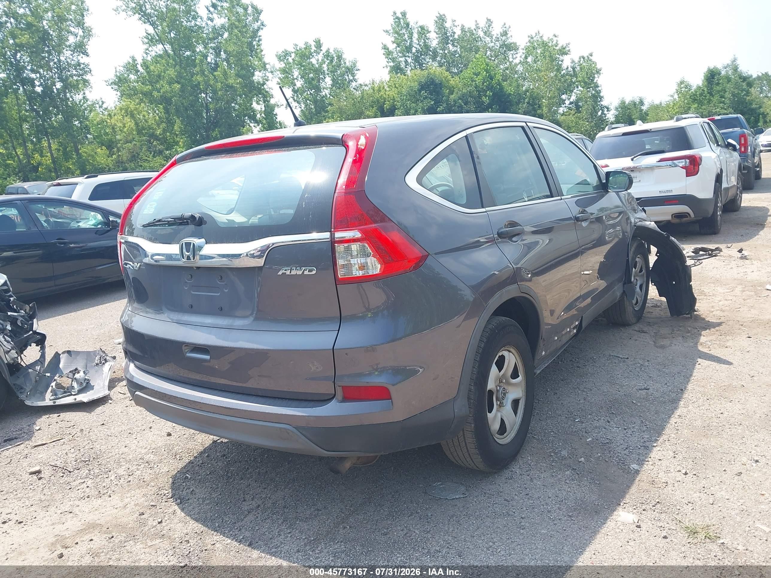 2015 Honda Cr-v Lx Gray vin: 5J6RM4H39FL056389