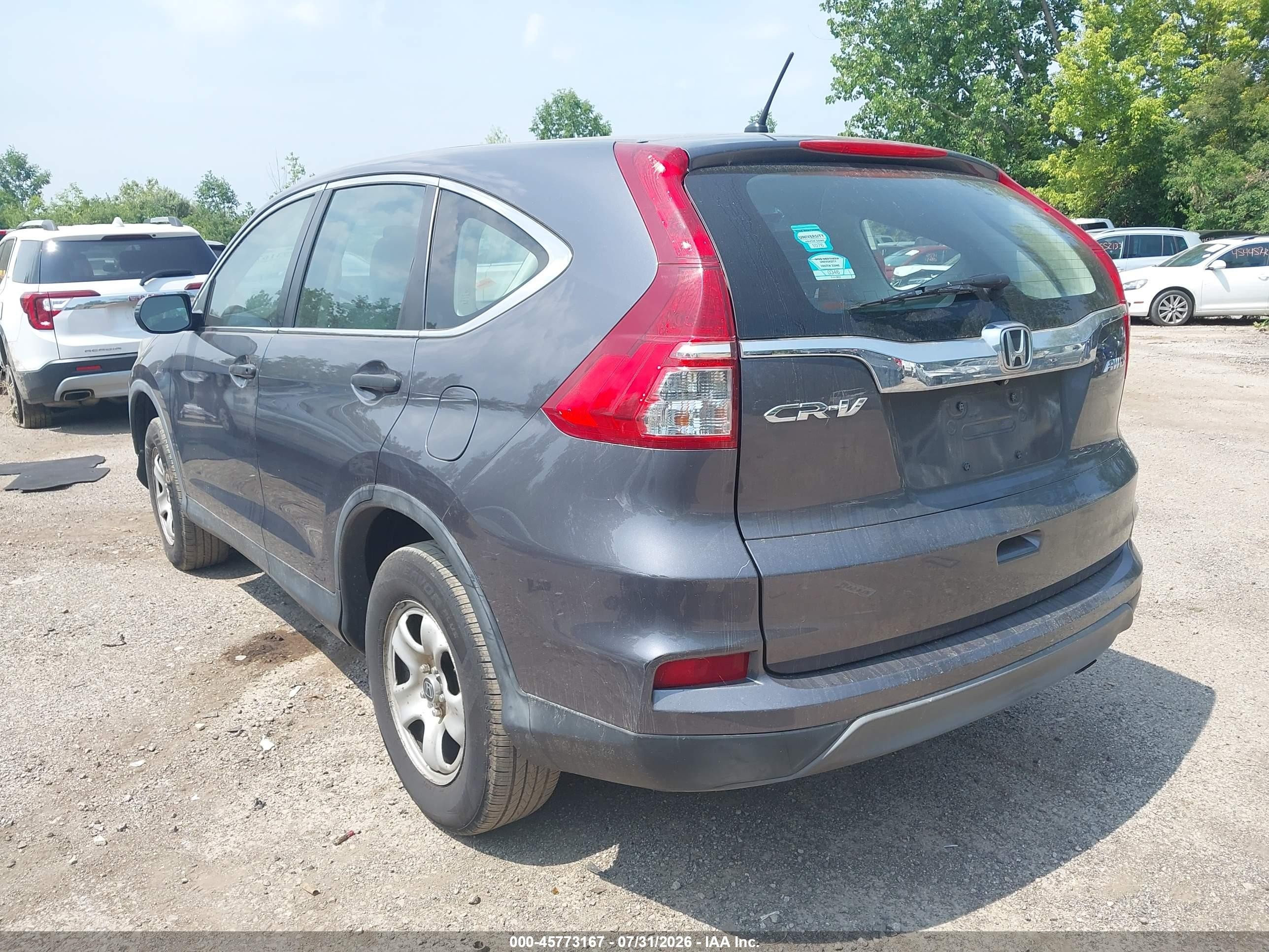 2015 Honda Cr-v Lx Gray vin: 5J6RM4H39FL056389
