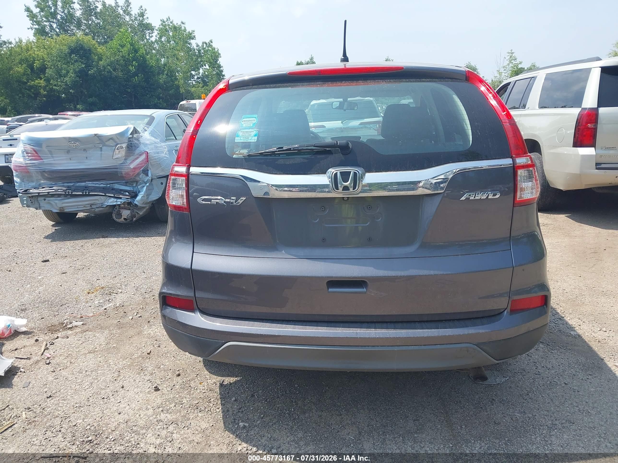 2015 Honda Cr-v Lx Gray vin: 5J6RM4H39FL056389