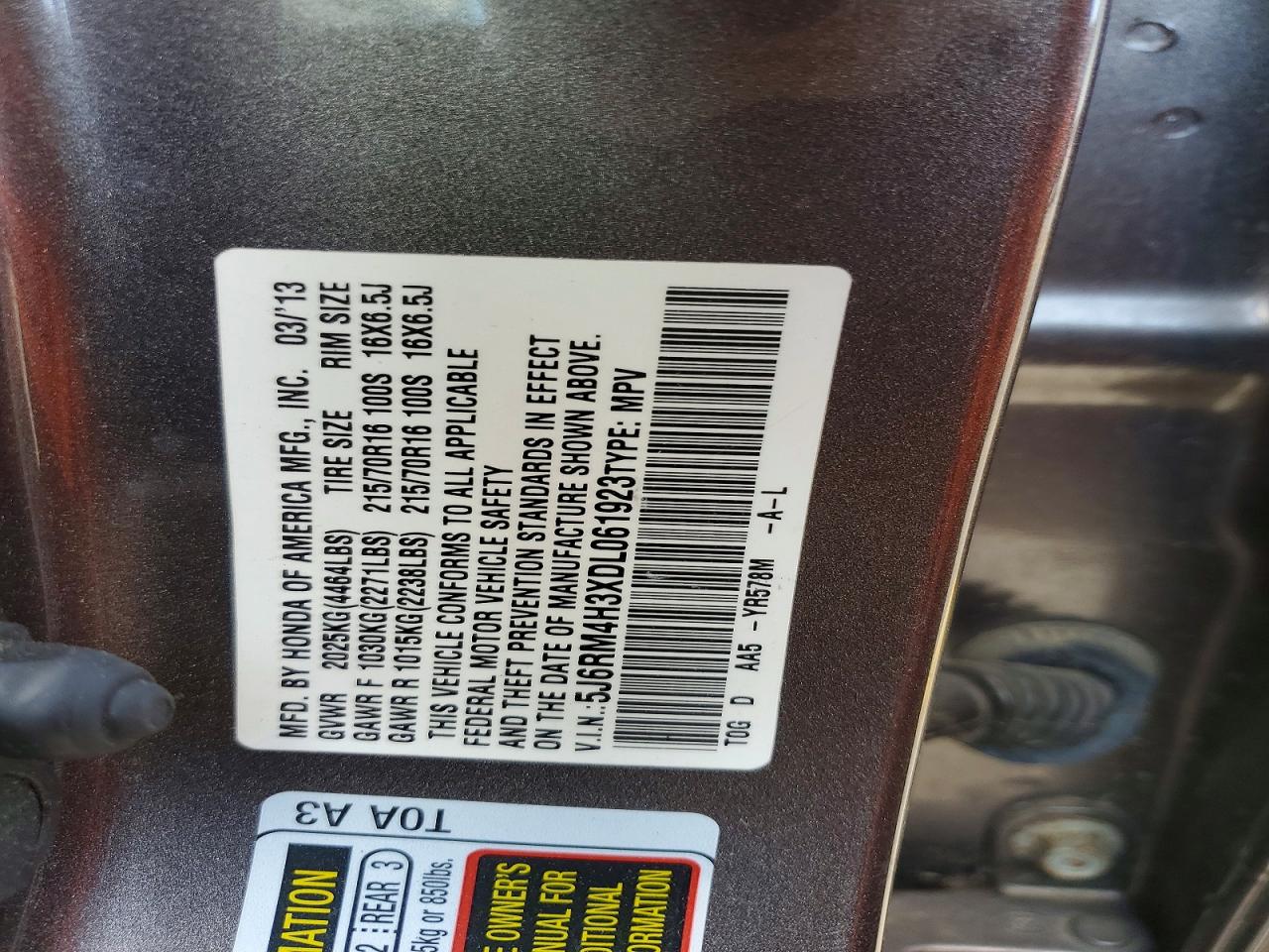 2013 Honda Cr-v Lx Gray vin: 5J6RM4H3XDL061923