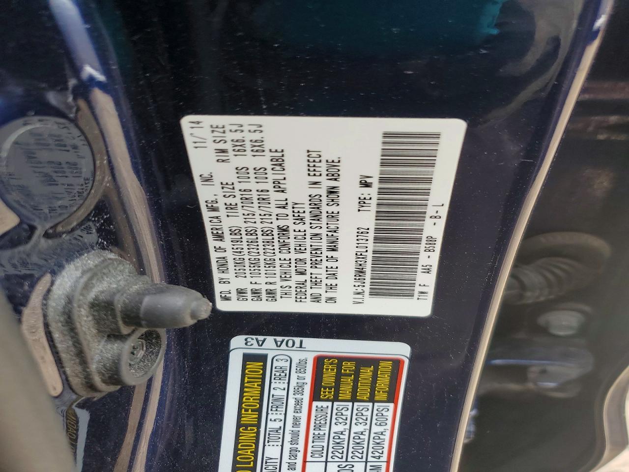 2015 Honda Cr-v Lx Blue vin: 5J6RM4H3XFL013762