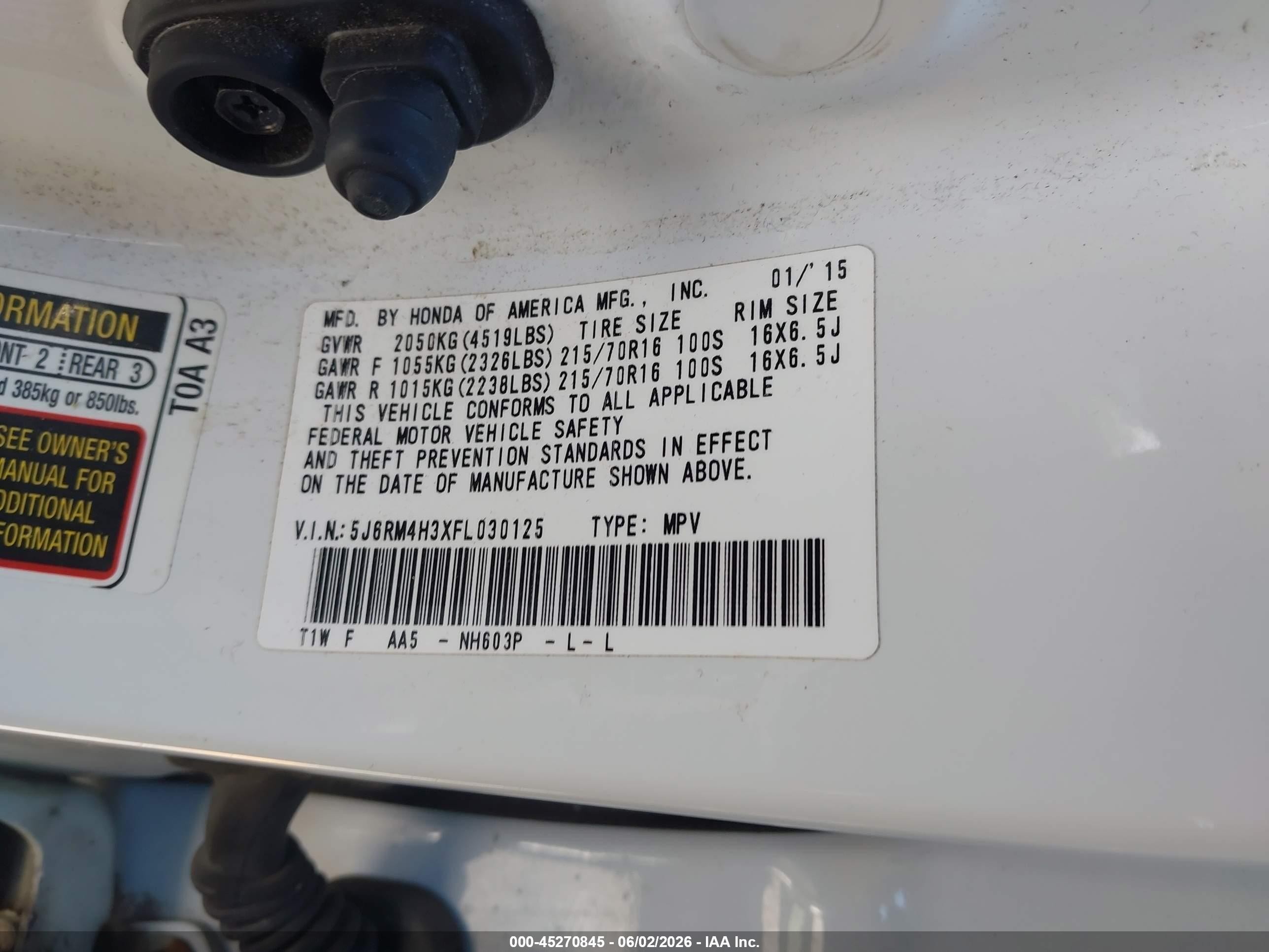 2015 Honda Cr-v Lx Белый vin: 5J6RM4H3XFL030125