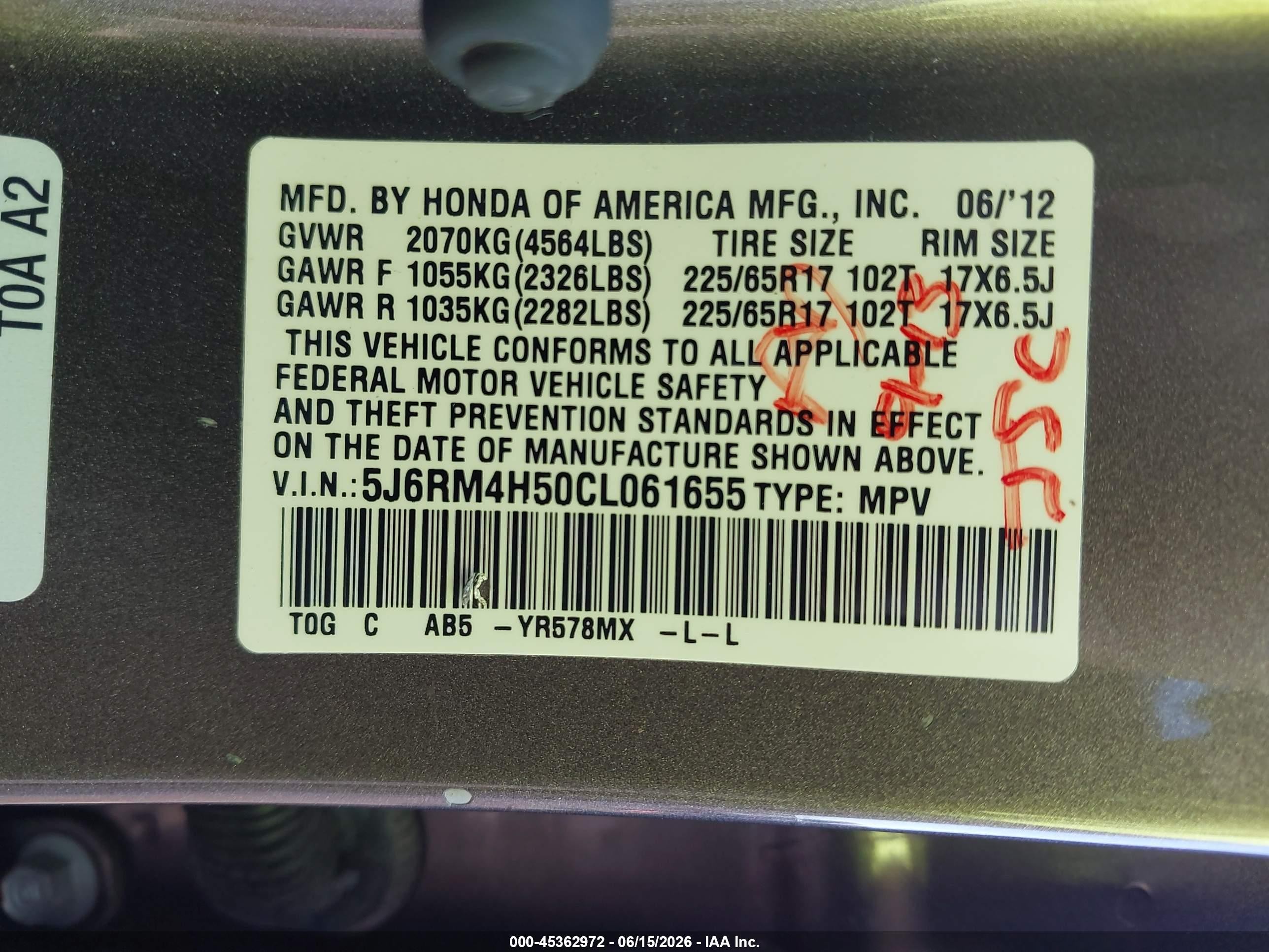 2012 Honda Cr-v Ex Gray vin: 5J6RM4H50CL061655