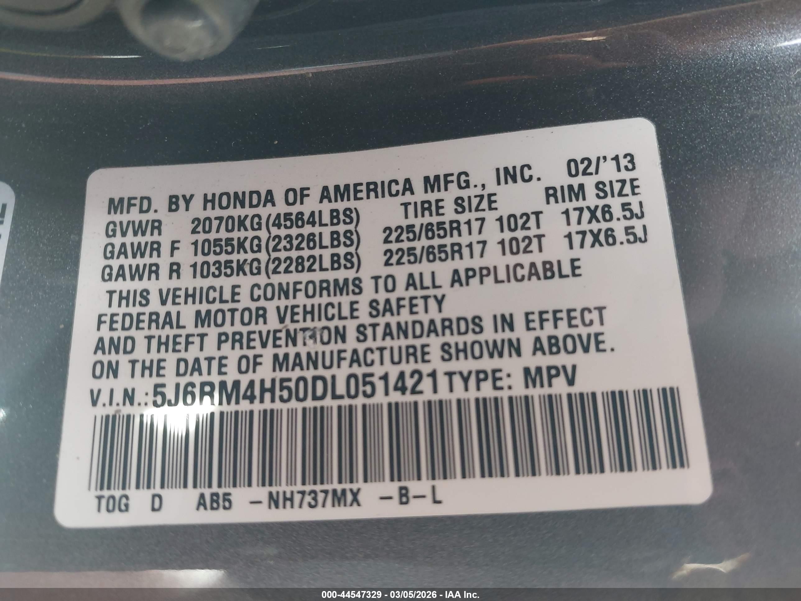 2013 Honda Cr-v Ex Gray vin: 5J6RM4H50DL051421