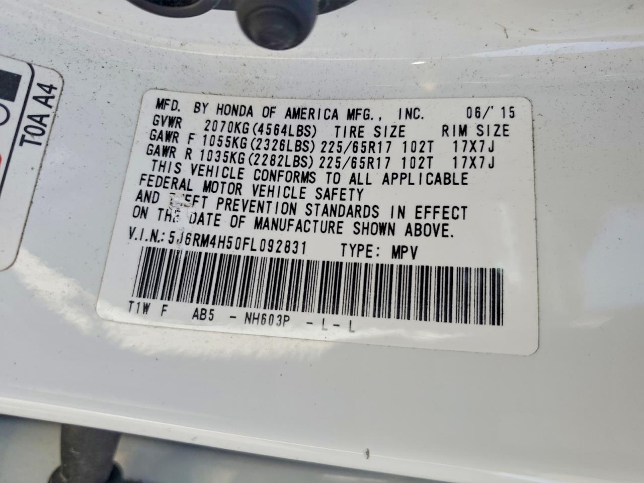 2015 Honda Cr-v Ex White vin: 5J6RM4H50FL092831