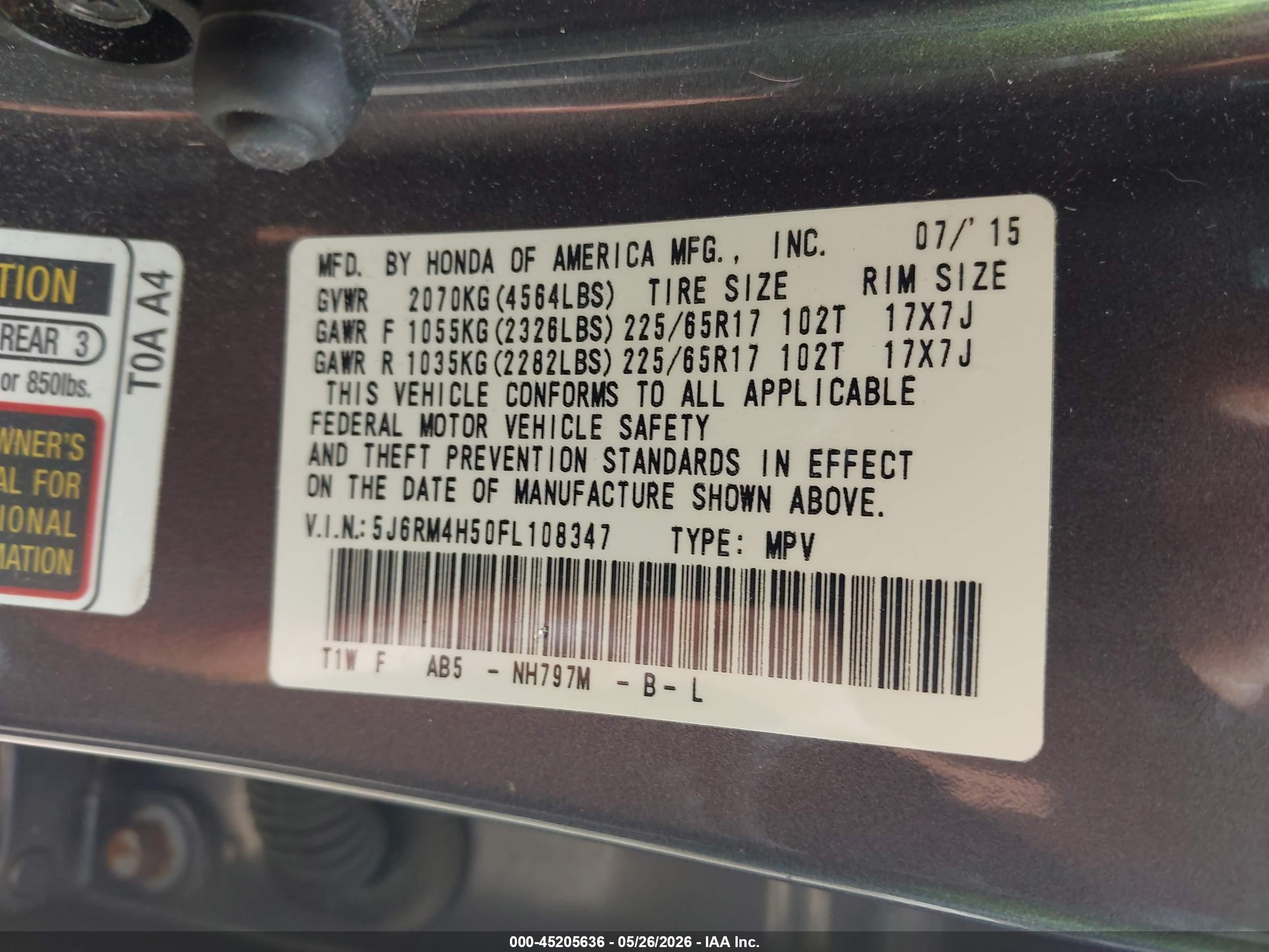 2015 Honda Cr-v Ex Gray vin: 5J6RM4H50FL108347