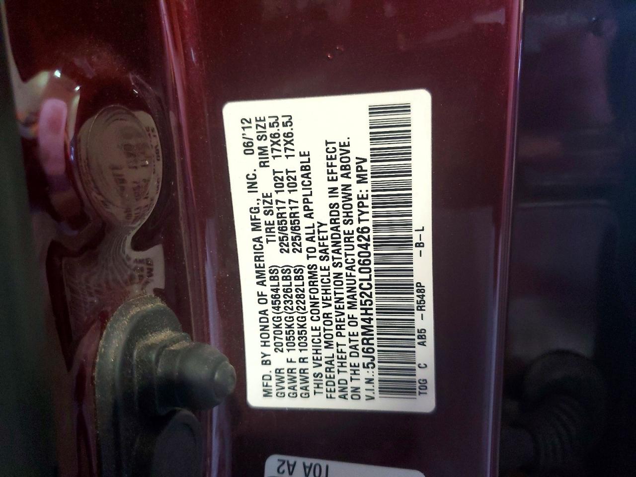2012 Honda Cr-v Ex Burgundy vin: 5J6RM4H52CL060426