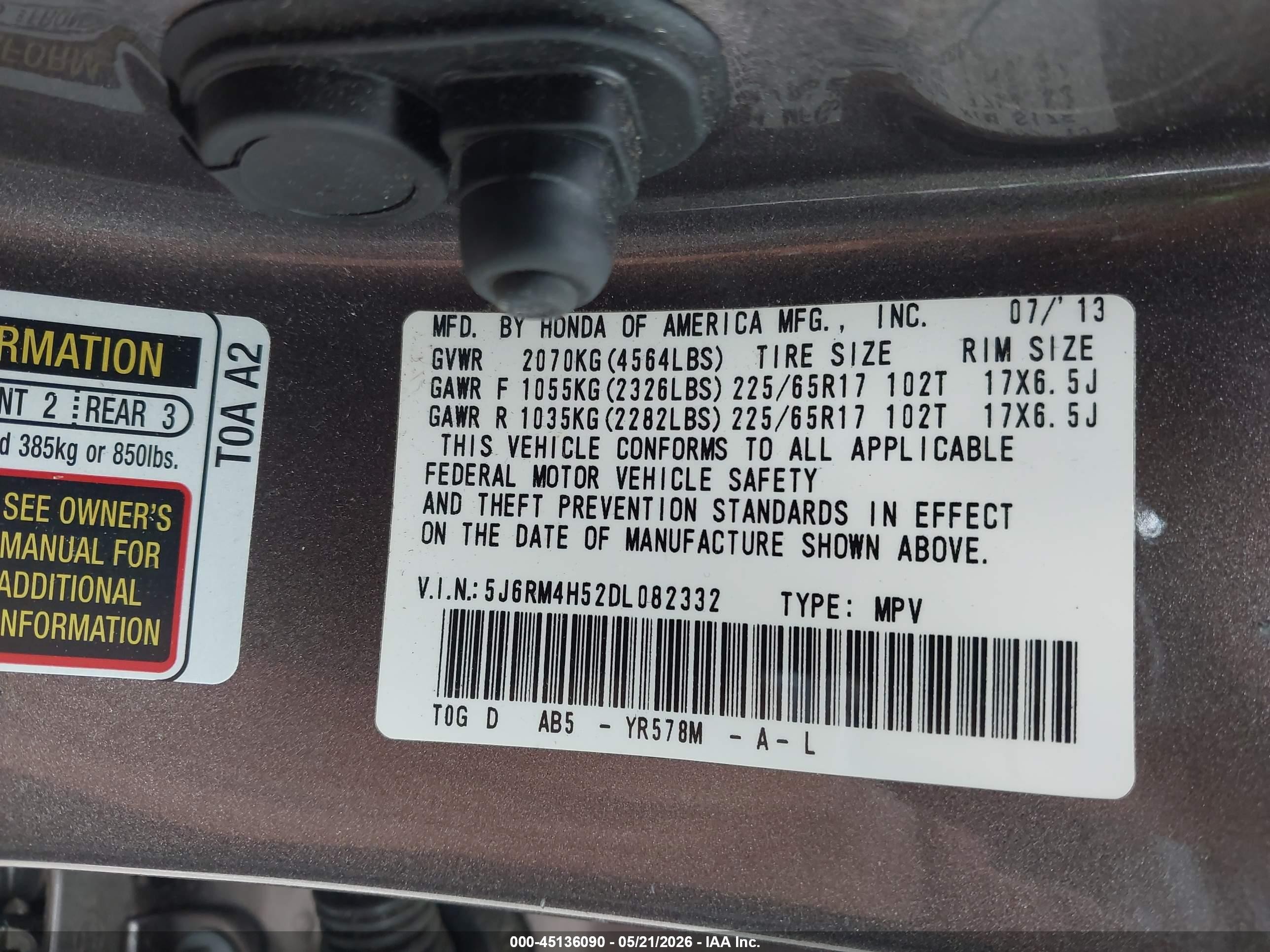 2013 Honda Cr-v Ex Brown vin: 5J6RM4H52DL082332