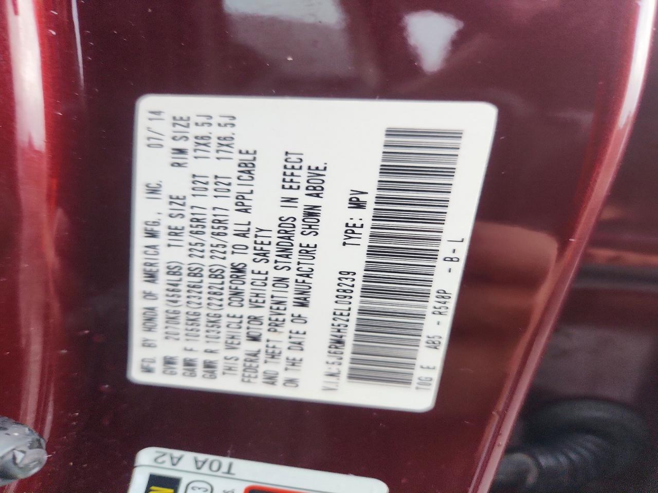 2014 Honda Cr-v Ex Burgundy vin: 5J6RM4H52EL098239
