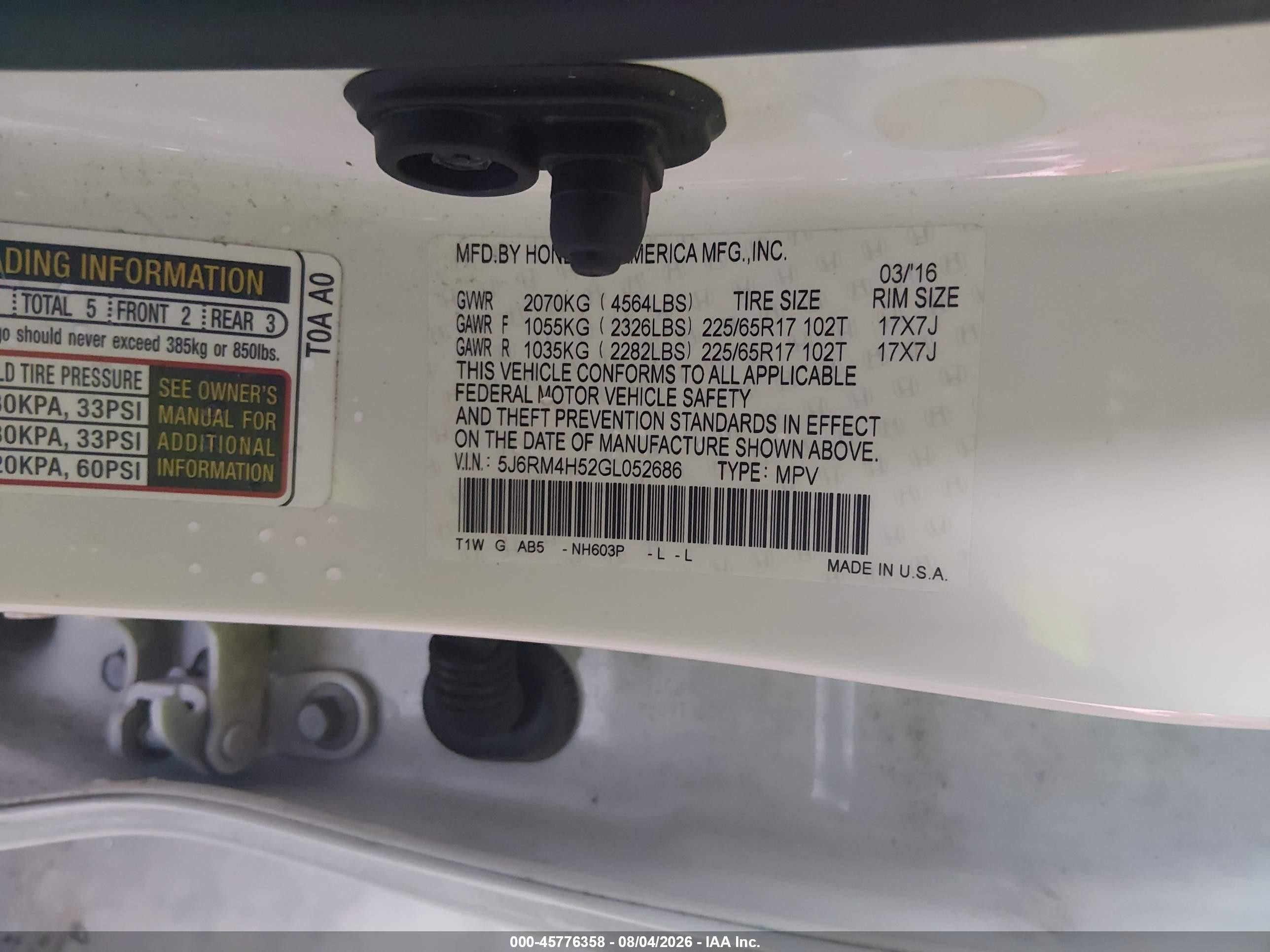 2016 Honda Cr-v Ex White vin: 5J6RM4H52GL052686