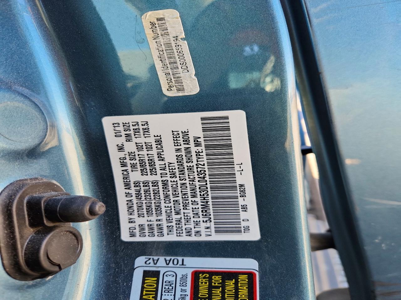 2013 Honda Cr-v Ex Blue vin: 5J6RM4H53DL043572