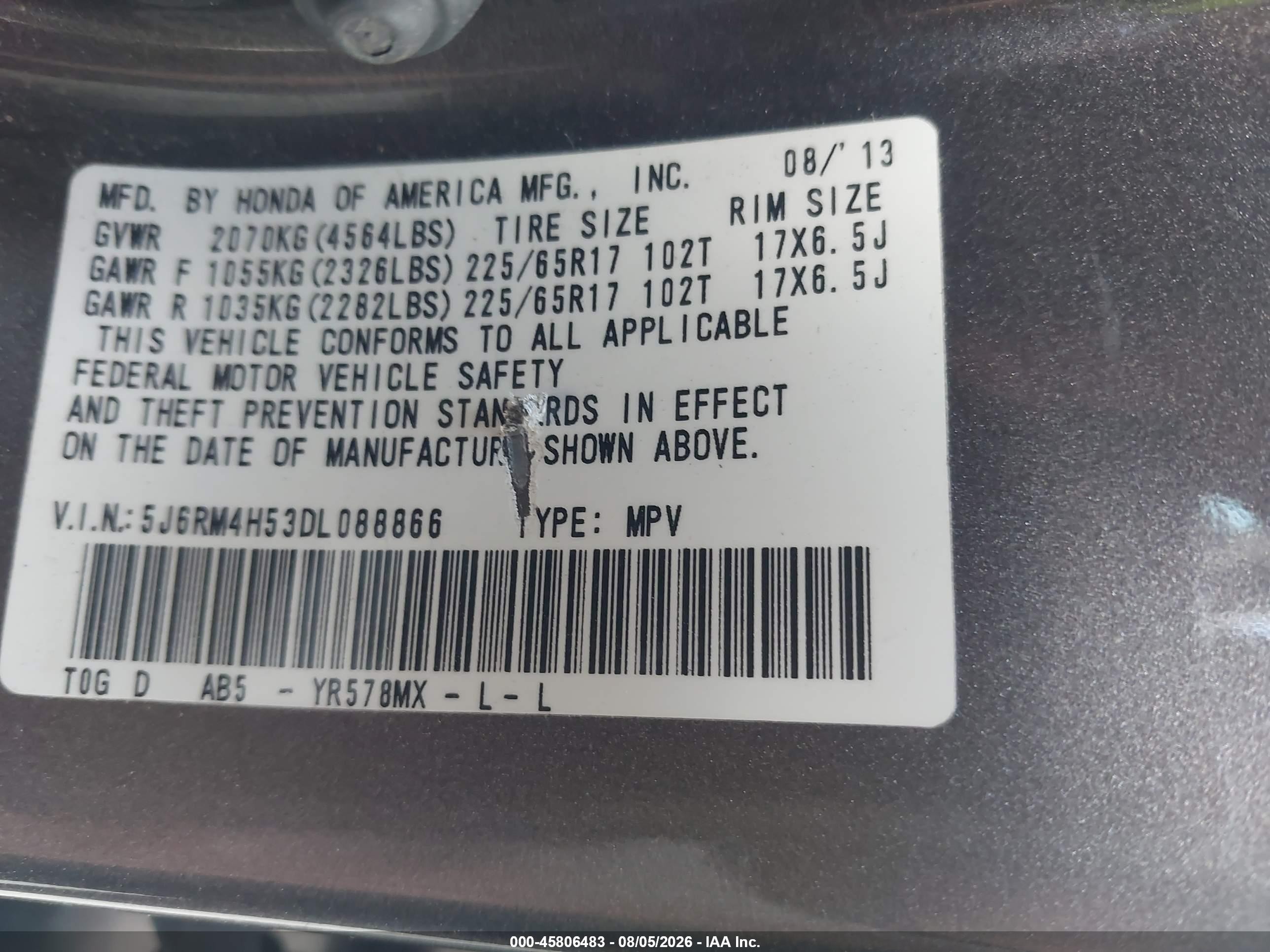 2013 Honda Cr-v Ex Gray vin: 5J6RM4H53DL088866