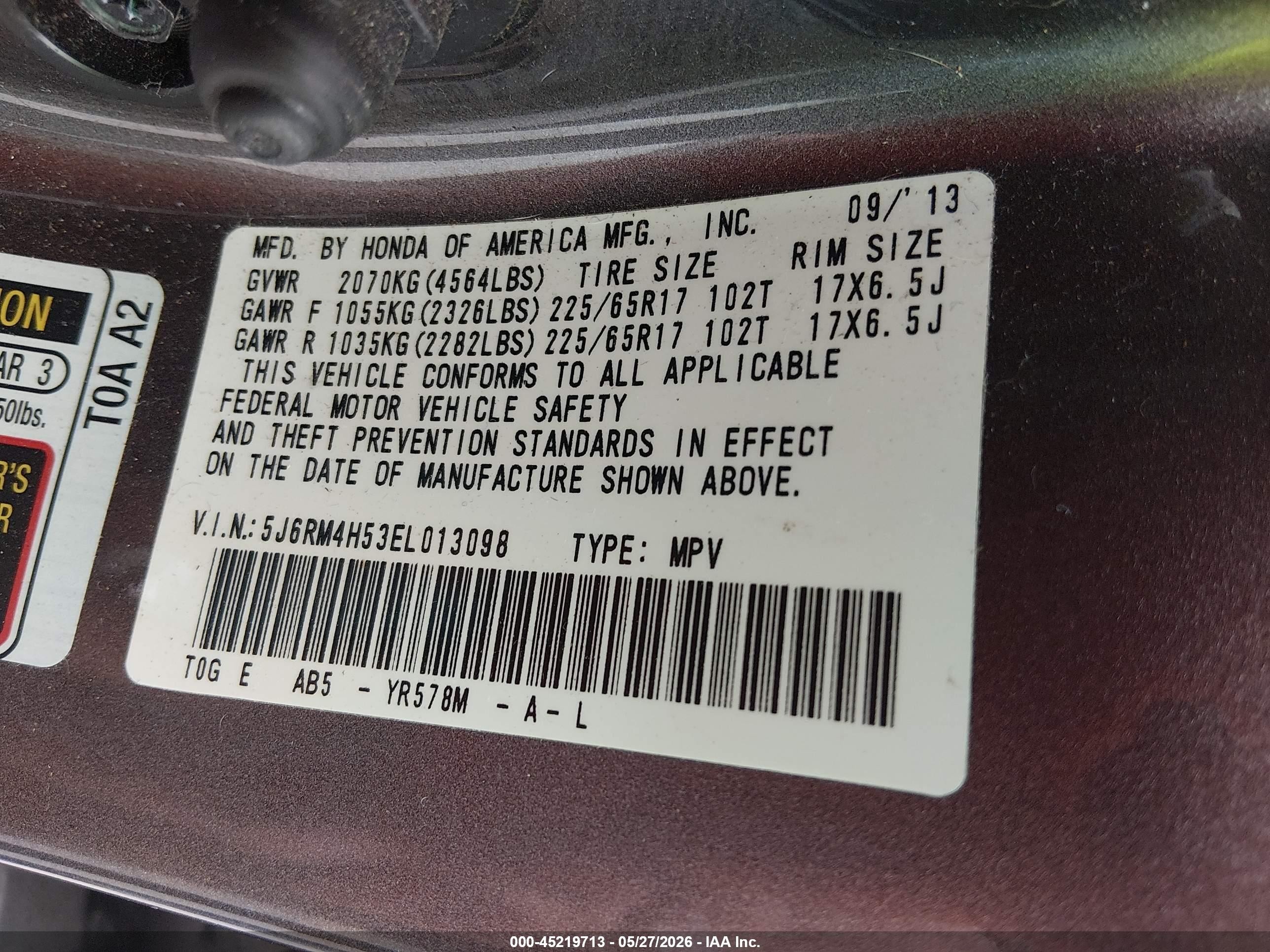 2014 Honda Cr-v Ex Gray vin: 5J6RM4H53EL013098