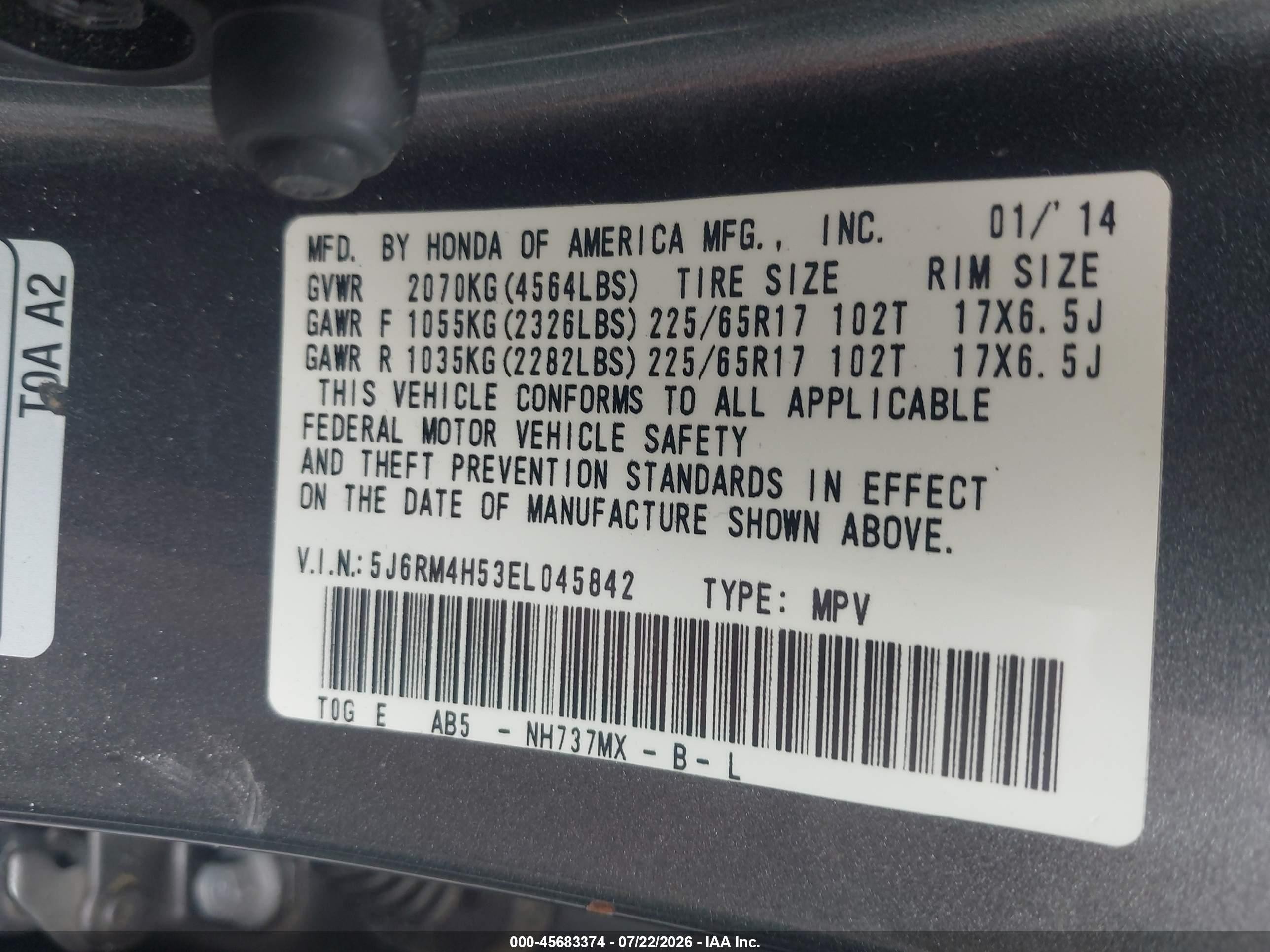 2014 Honda Cr-v Ex Gray vin: 5J6RM4H53EL045842