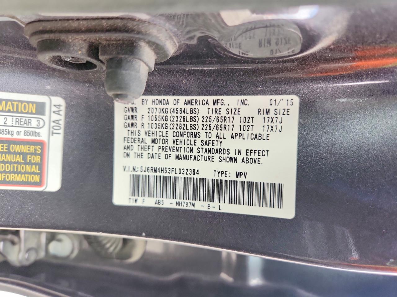 2015 Honda Cr-v Ex Gray vin: 5J6RM4H53FL032364