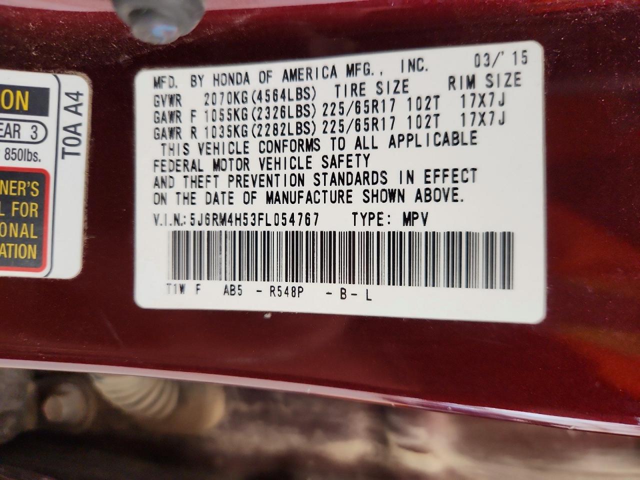 2015 Honda Cr-v Ex Burgundy vin: 5J6RM4H53FL054767
