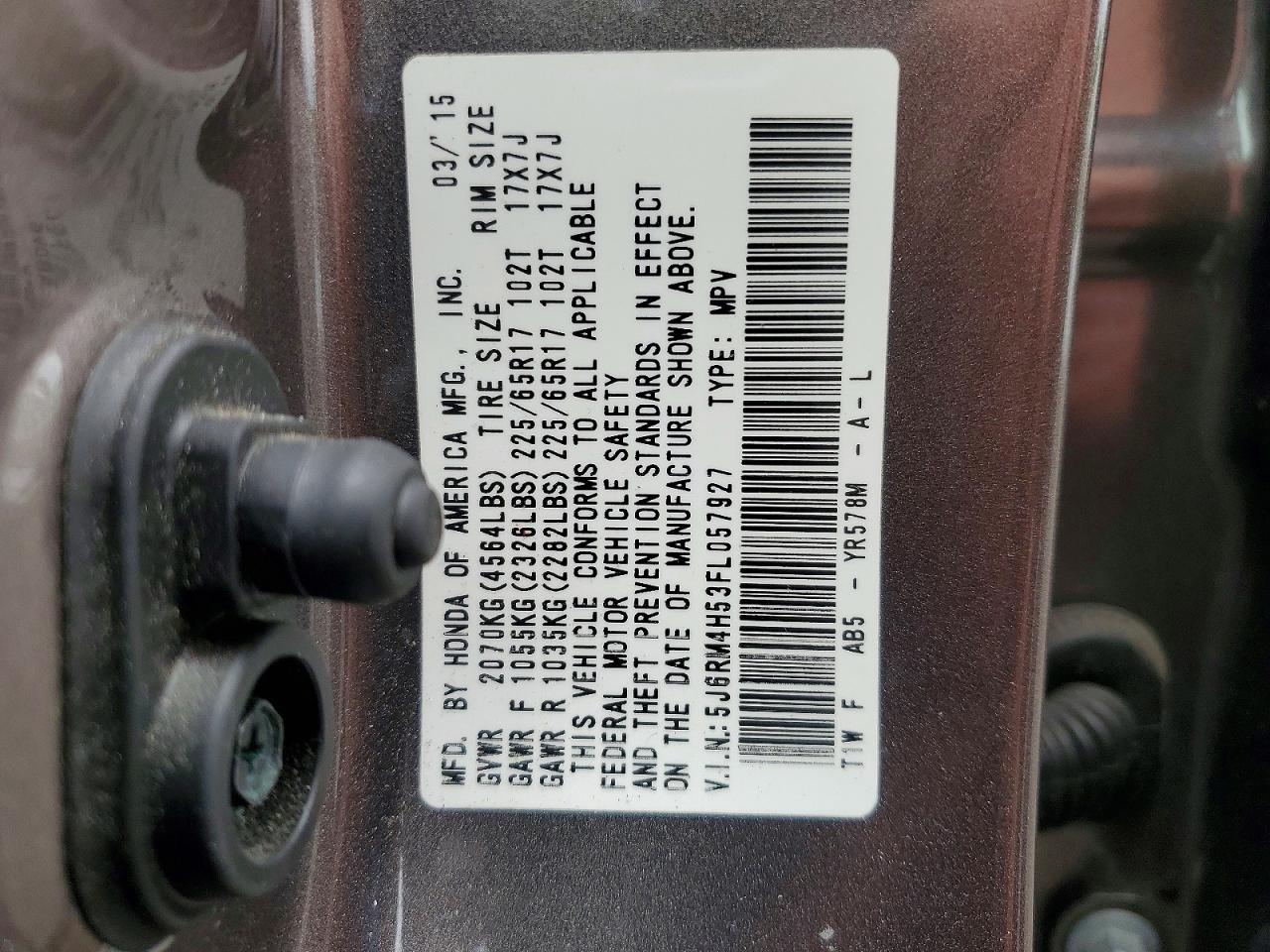 2015 Honda Cr-v Ex Gray vin: 5J6RM4H53FL057927