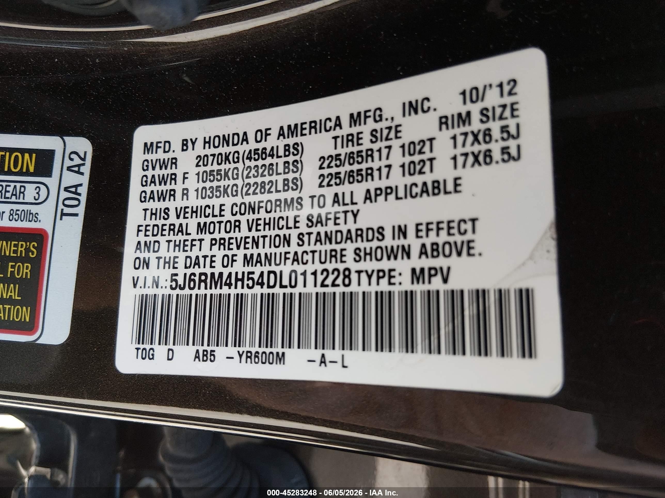 2013 Honda Cr-v Ex Black vin: 5J6RM4H54DL011228
