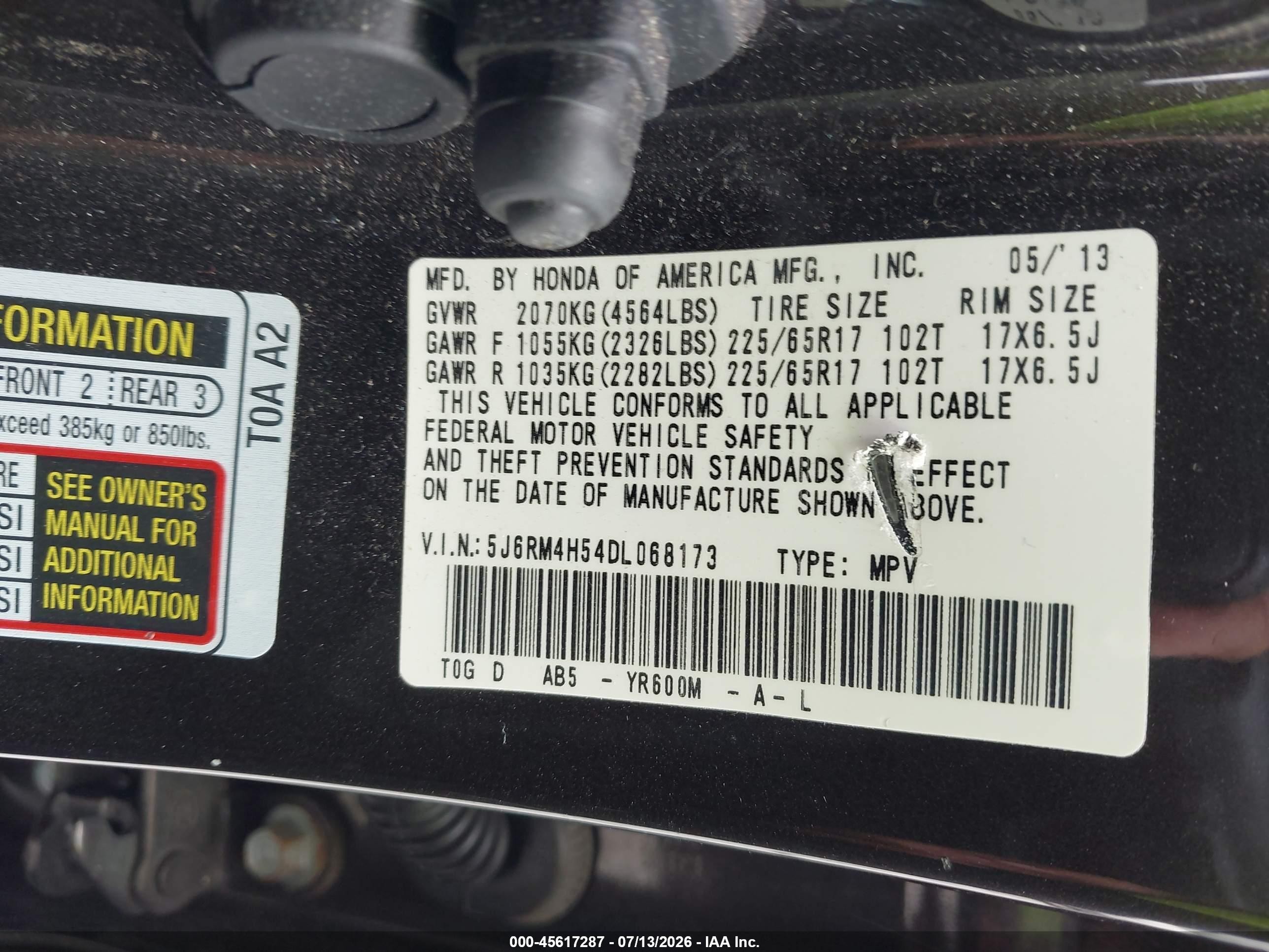 2013 Honda Cr-v Ex Black vin: 5J6RM4H54DL068173