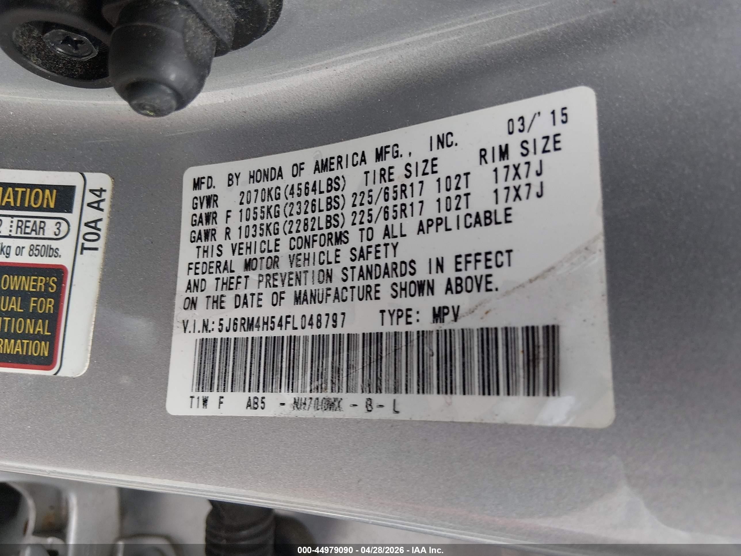2015 Honda Cr-v Ex Silver vin: 5J6RM4H54FL048797