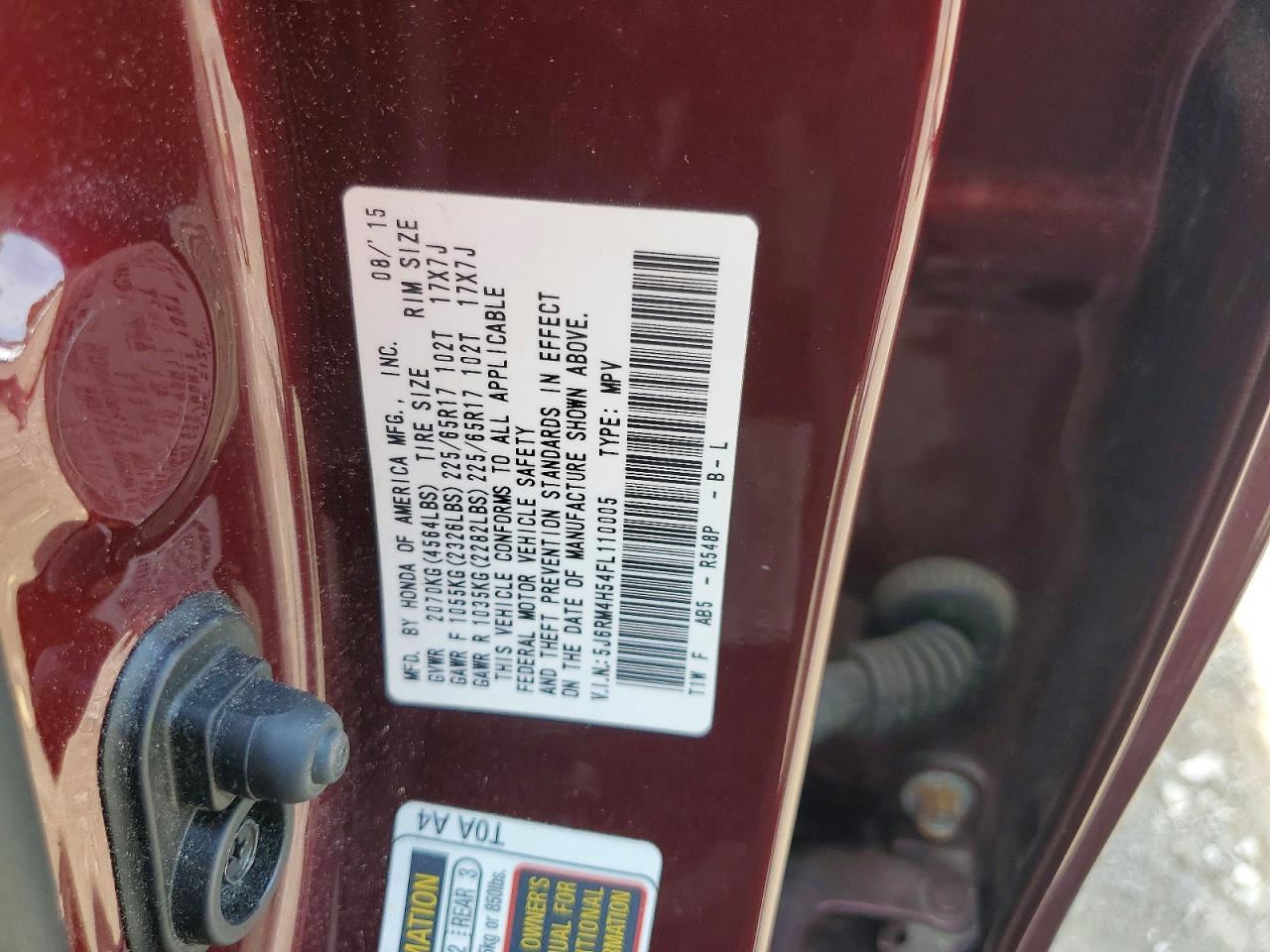 2015 Honda Cr-v Ex Maroon vin: 5J6RM4H54FL110005