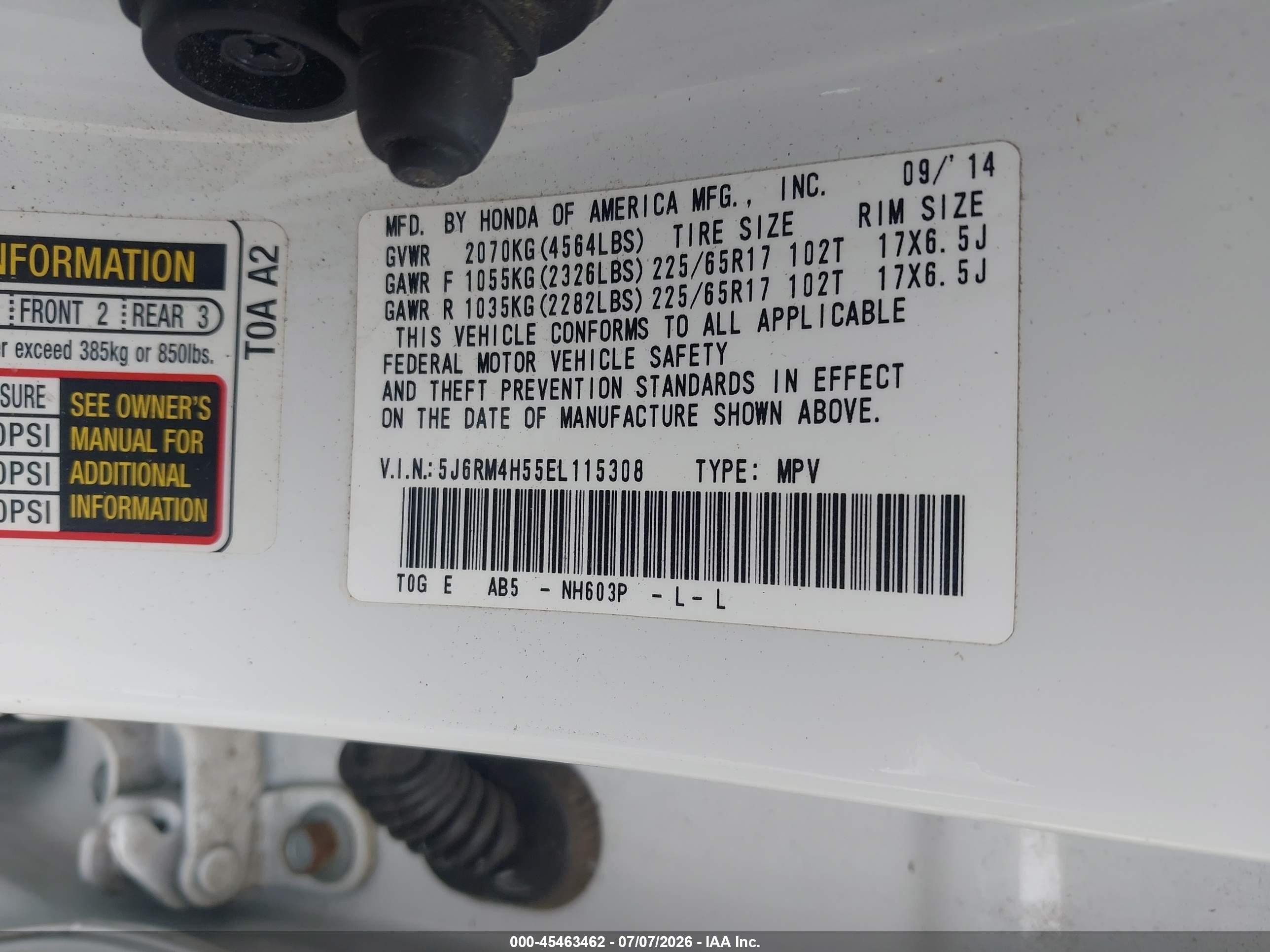 2014 Honda Cr-v Ex White vin: 5J6RM4H55EL115308