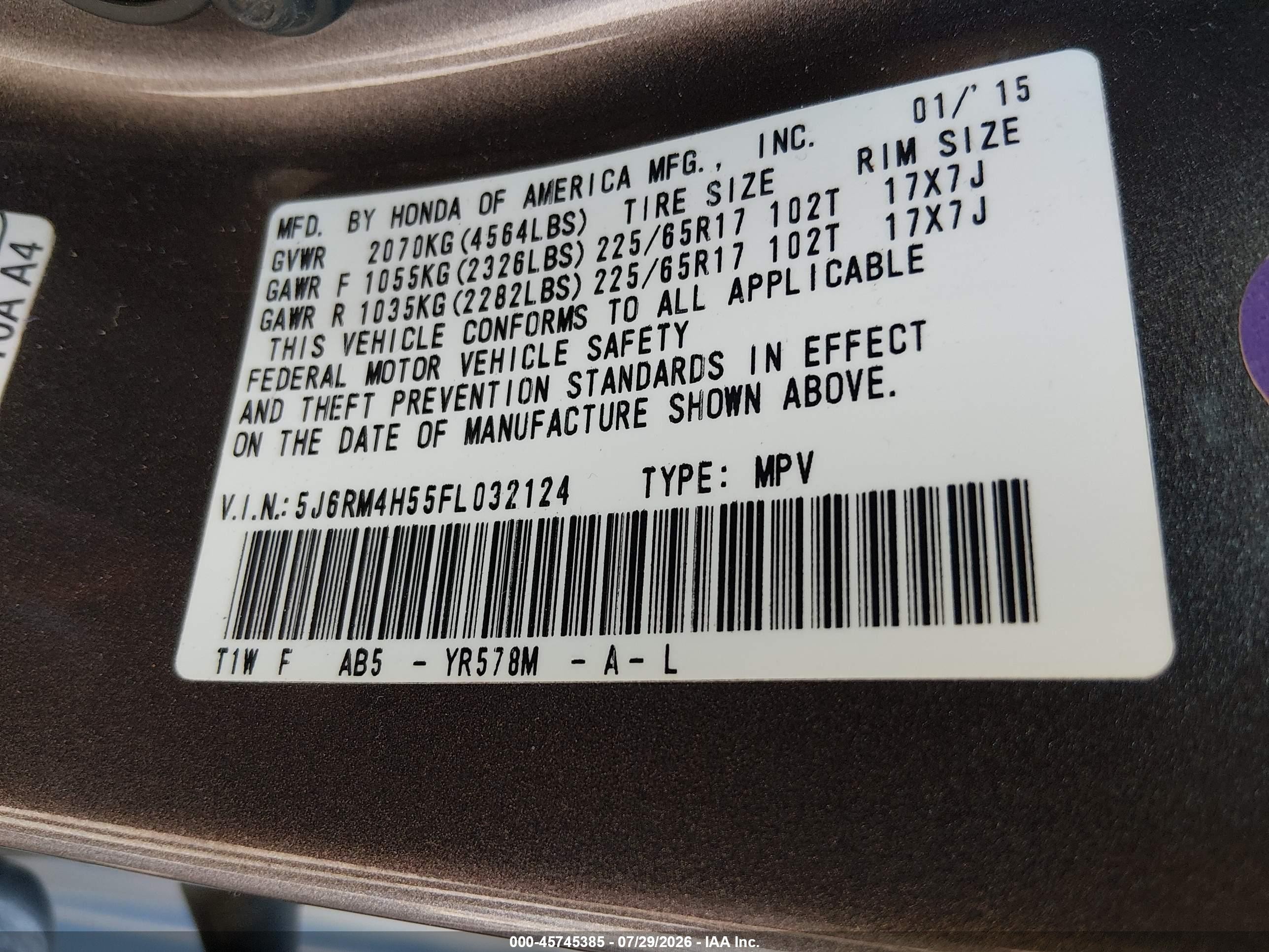 2015 Honda Cr-v Ex Gray vin: 5J6RM4H55FL032124