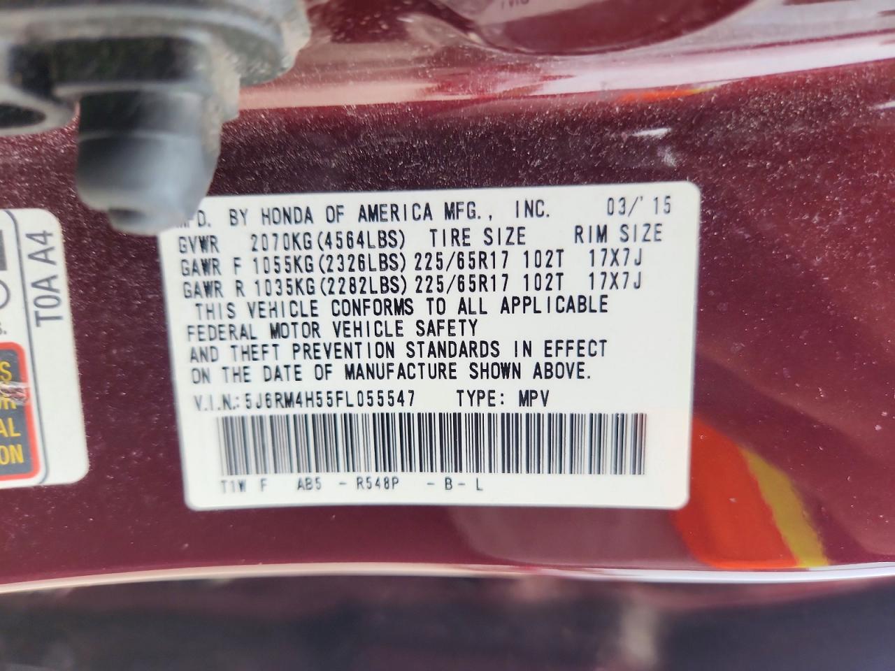 2015 Honda Cr-v Ex Burgundy vin: 5J6RM4H55FL055547