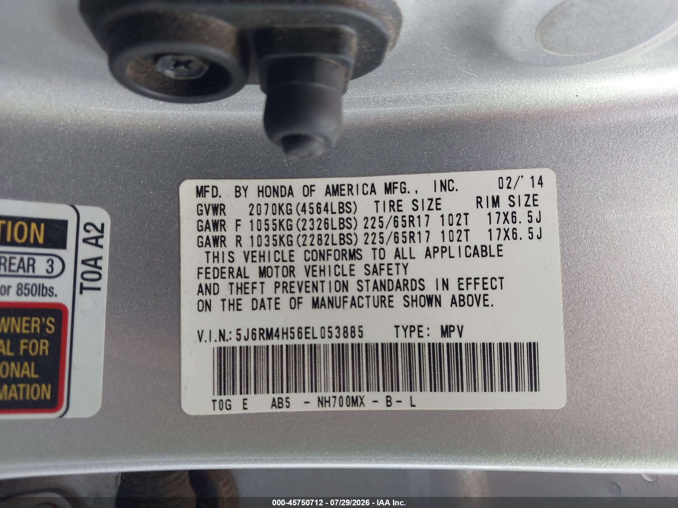 2014 Honda Cr-v Ex Silver vin: 5J6RM4H56EL053885