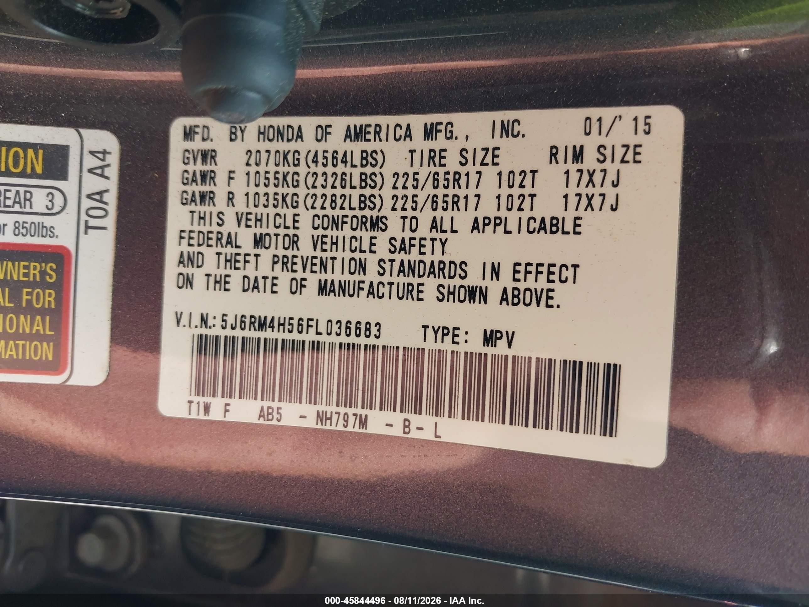 2015 Honda Cr-v Ex Gray vin: 5J6RM4H56FL036683