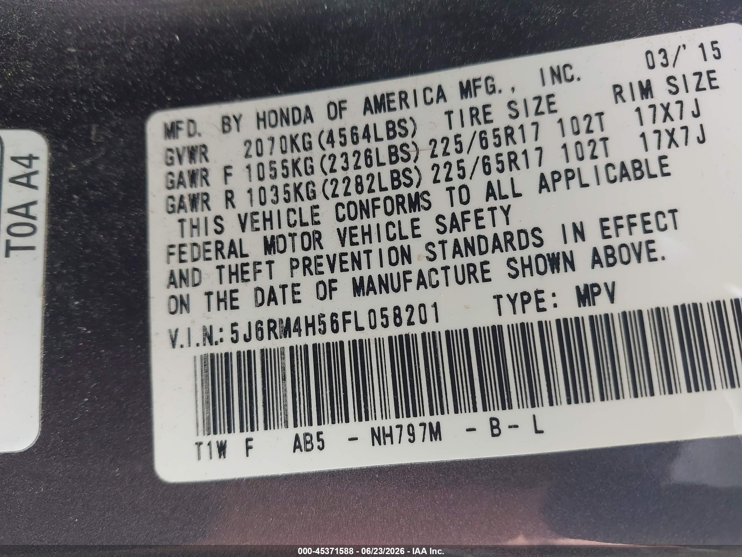 2015 Honda Cr-v Ex Gray vin: 5J6RM4H56FL058201
