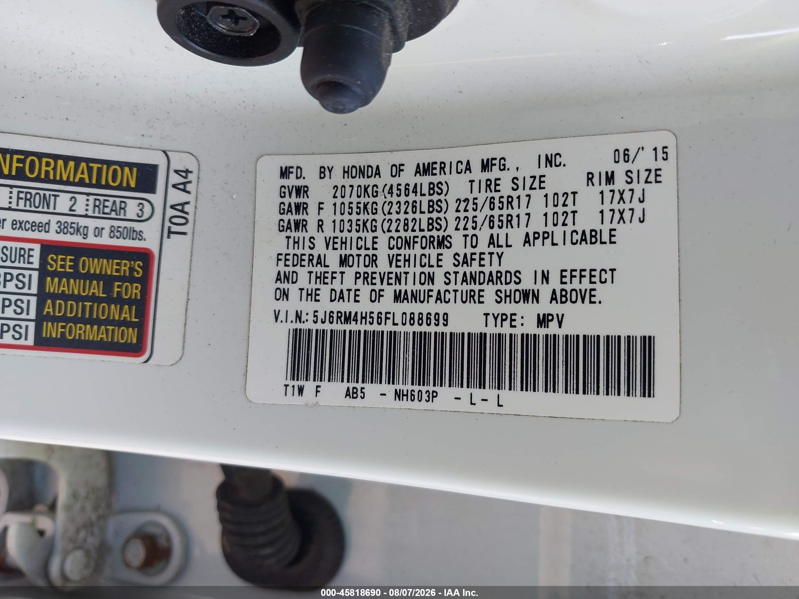 2015 Honda Cr-v Ex Белый vin: 5J6RM4H56FL088699