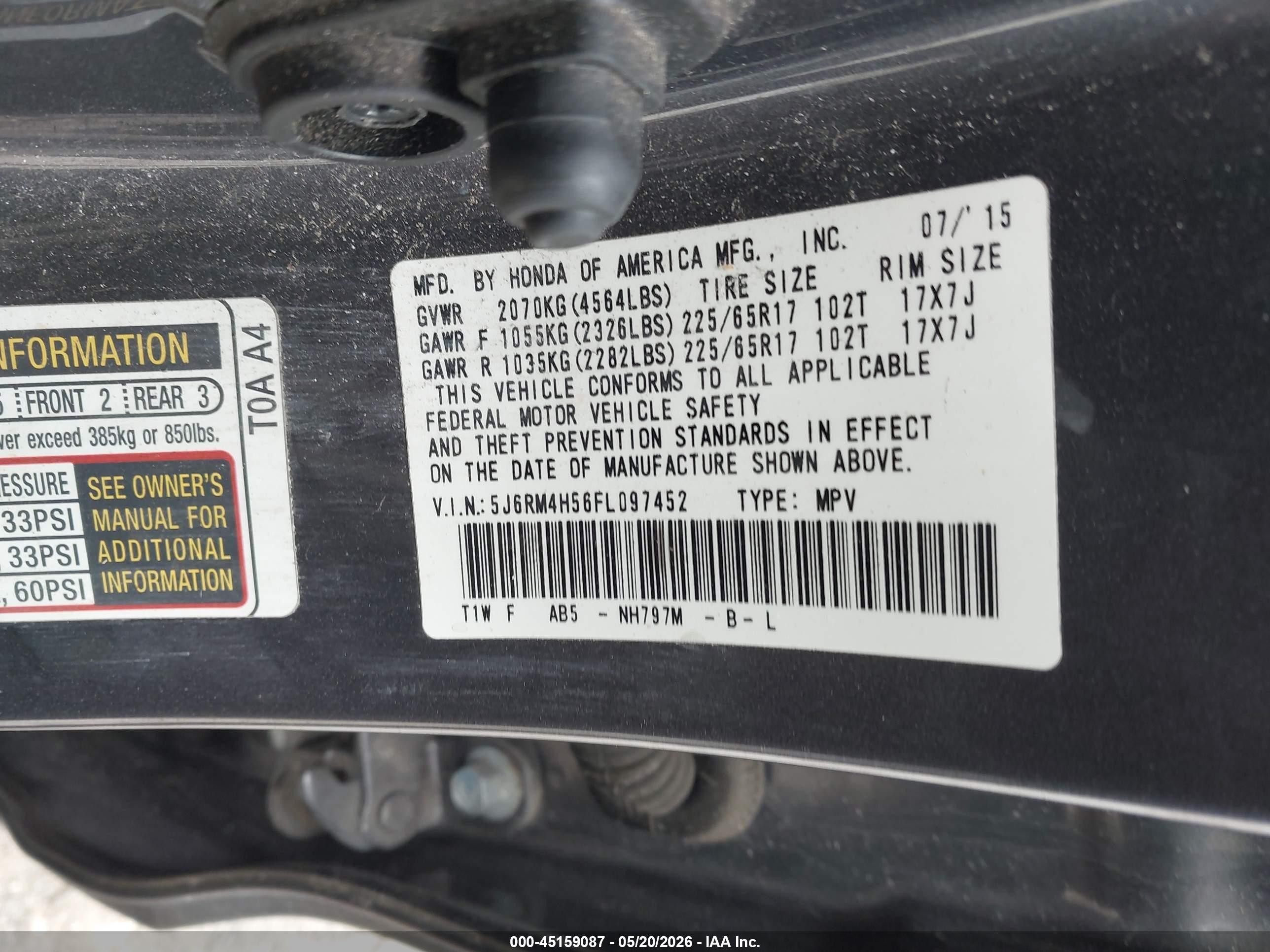 2015 Honda Cr-v Ex Gray vin: 5J6RM4H56FL097452