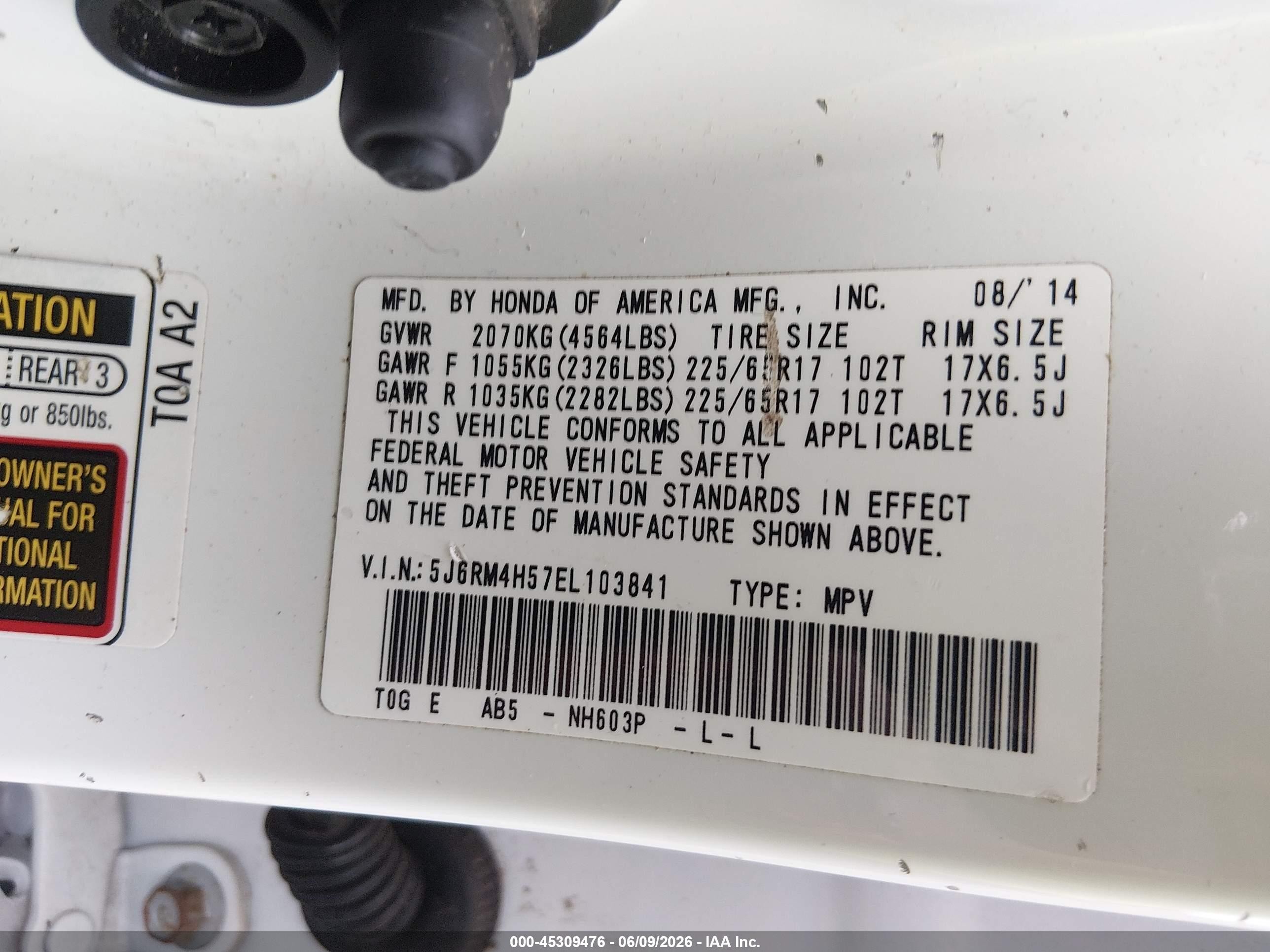 2014 Honda Cr-v Ex White vin: 5J6RM4H57EL103841