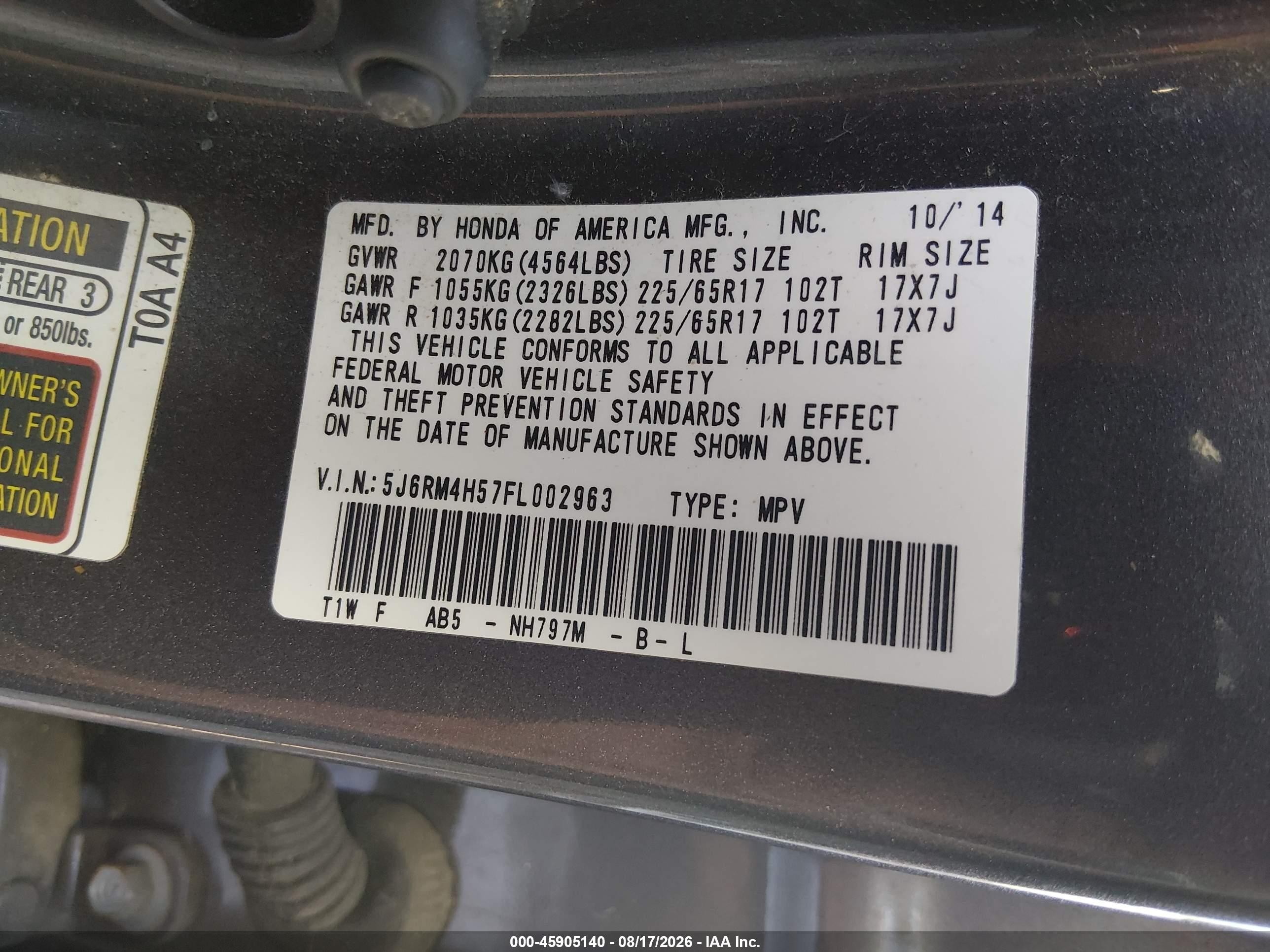 2015 Honda Cr-v Ex Gray vin: 5J6RM4H57FL002963