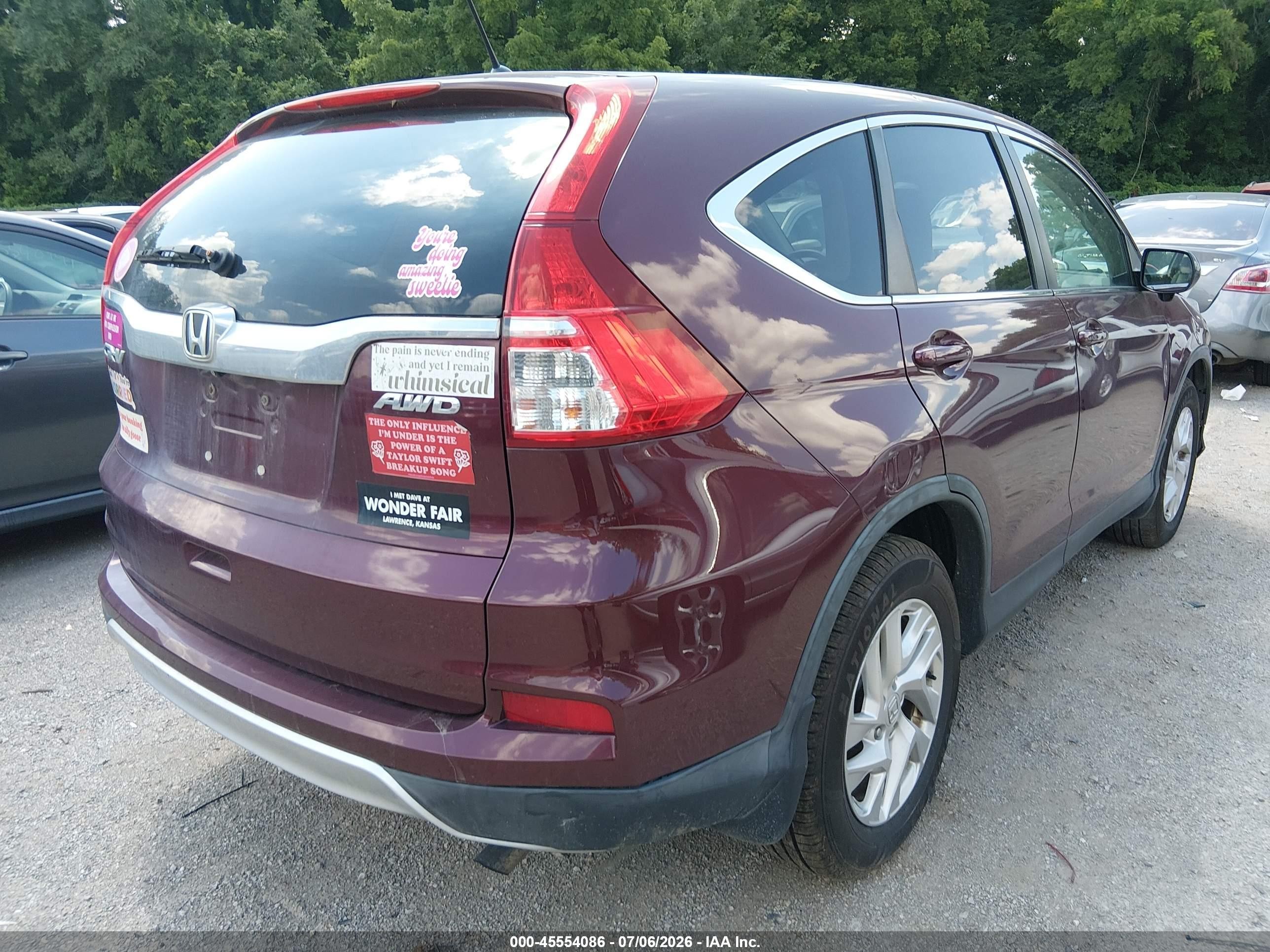 2015 Honda Cr-v Ex Burgundy vin: 5J6RM4H57FL007418