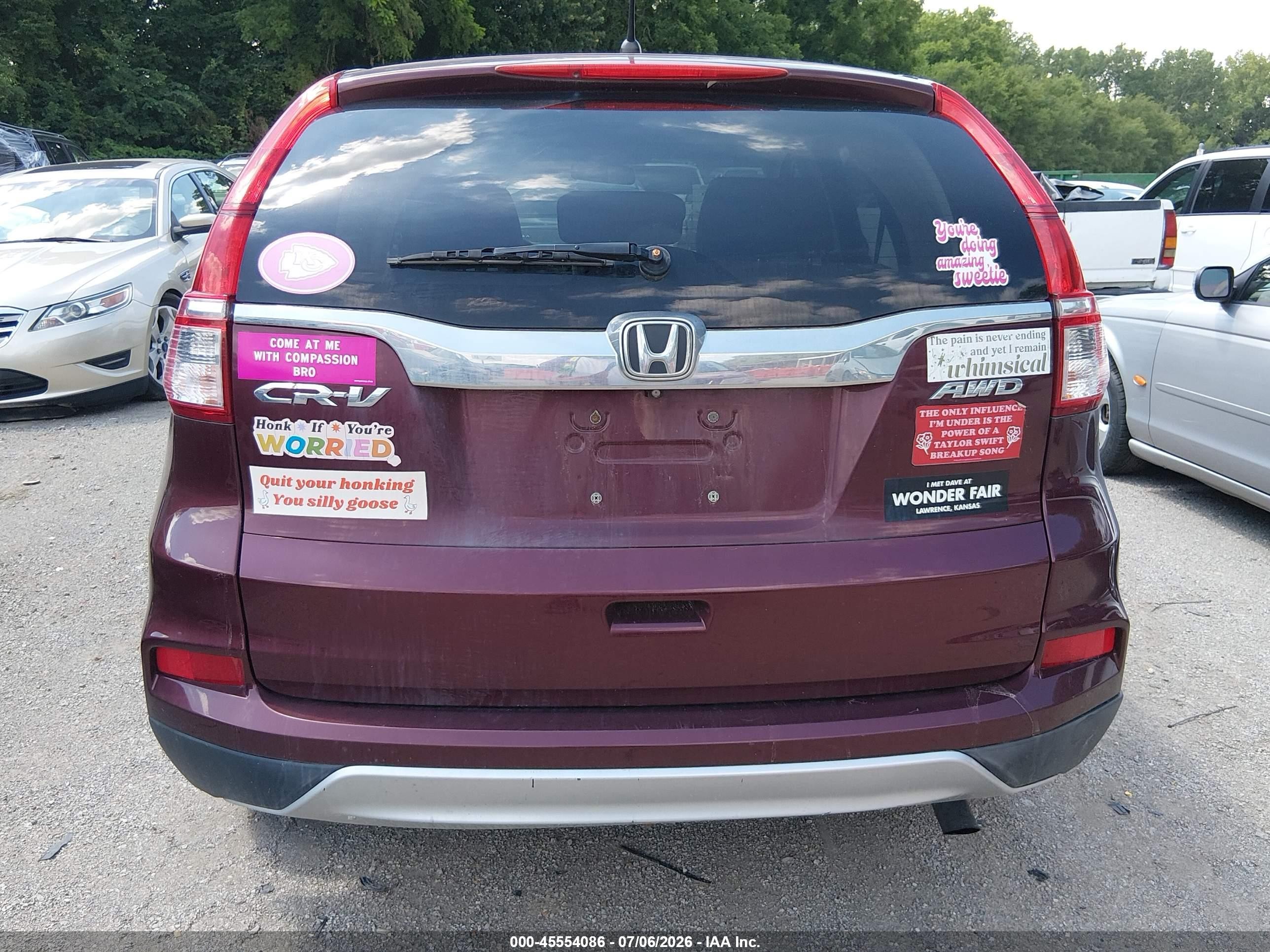 2015 Honda Cr-v Ex Burgundy vin: 5J6RM4H57FL007418