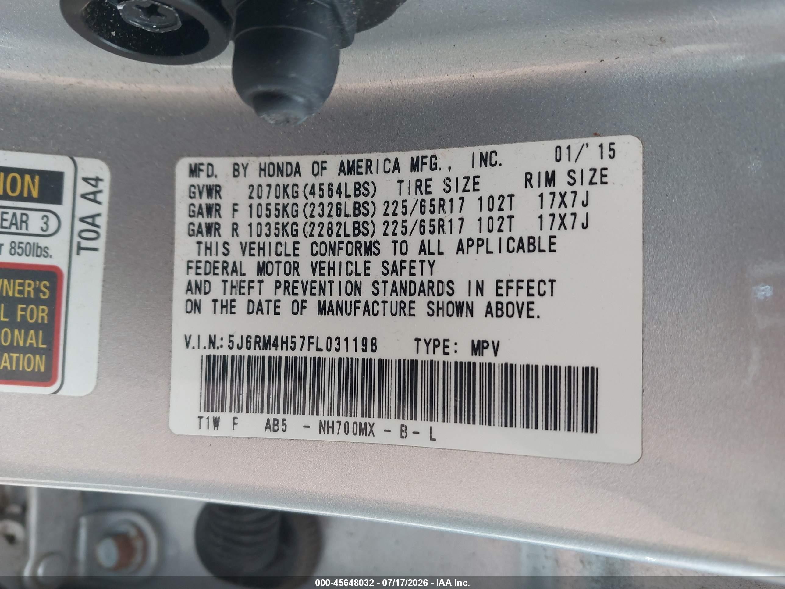 2015 Honda Cr-v Ex Silver vin: 5J6RM4H57FL031198