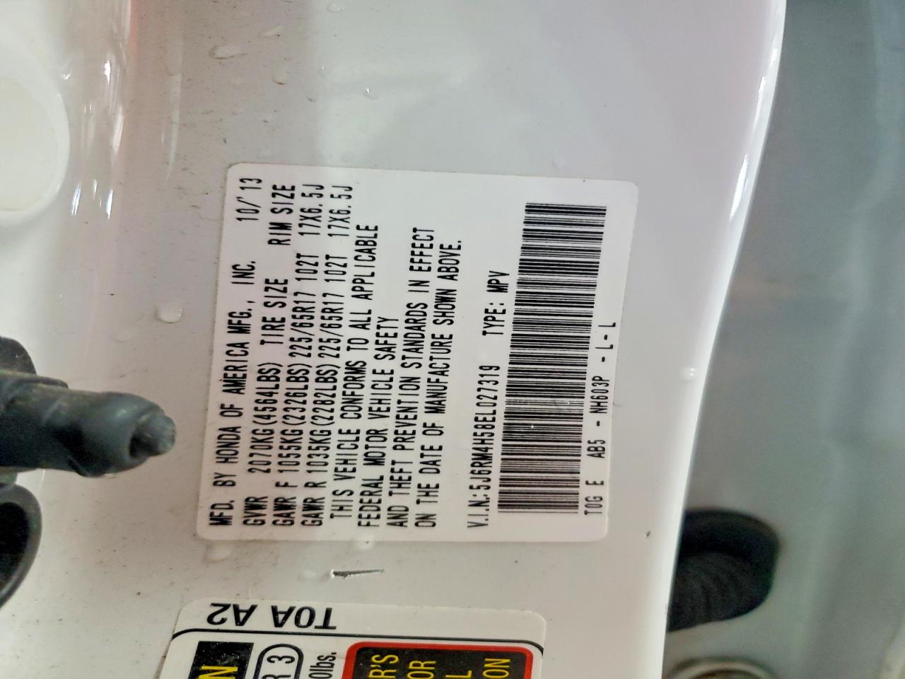 2014 Honda Cr-v Ex White vin: 5J6RM4H58EL027319
