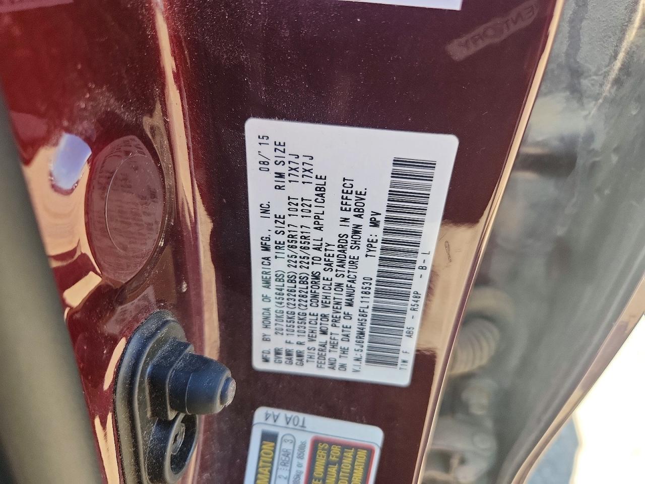 2015 Honda Cr-v Ex Burgundy vin: 5J6RM4H58FL118530