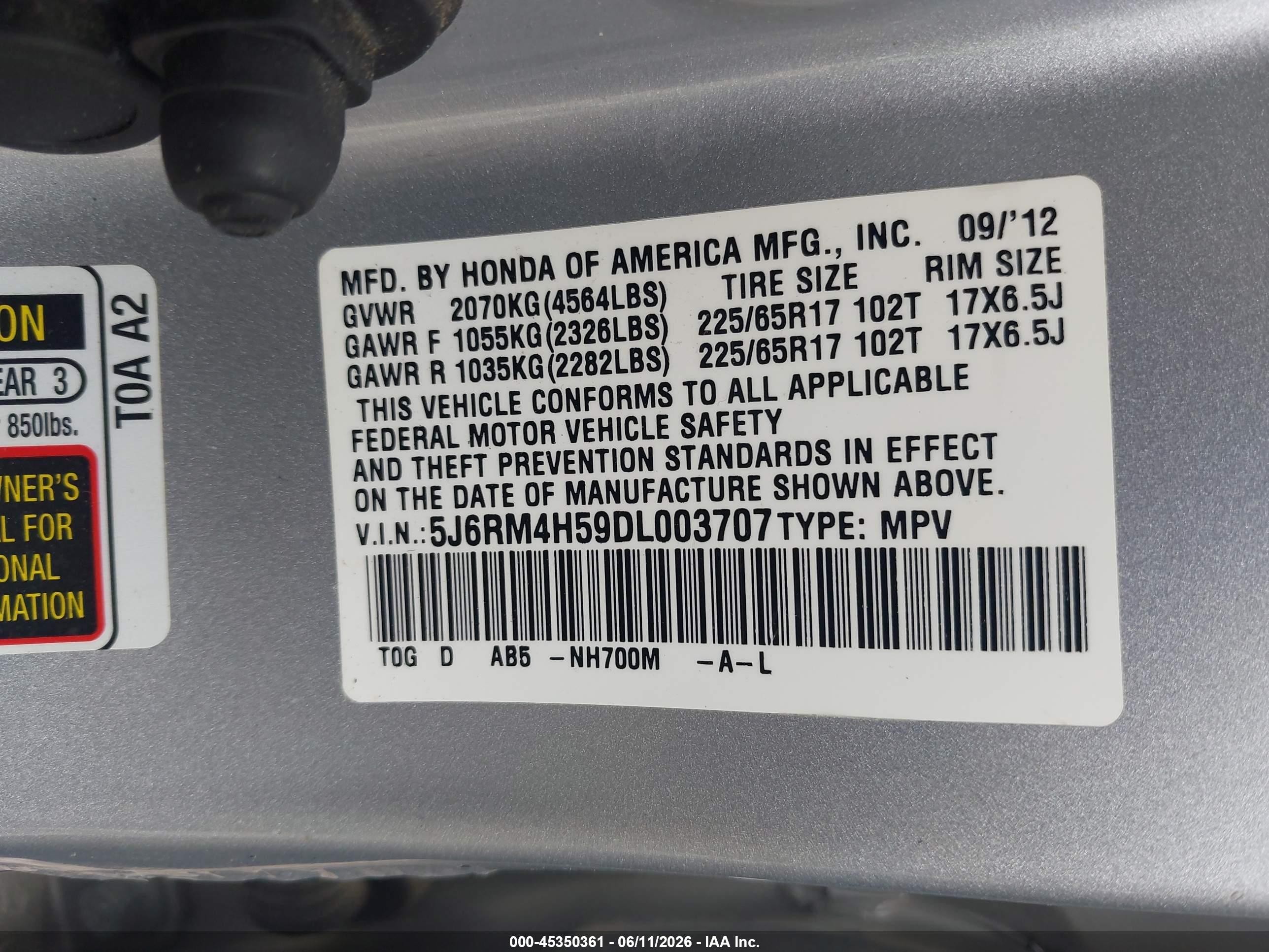 2013 Honda Cr-v Ex Серебряный vin: 5J6RM4H59DL003707
