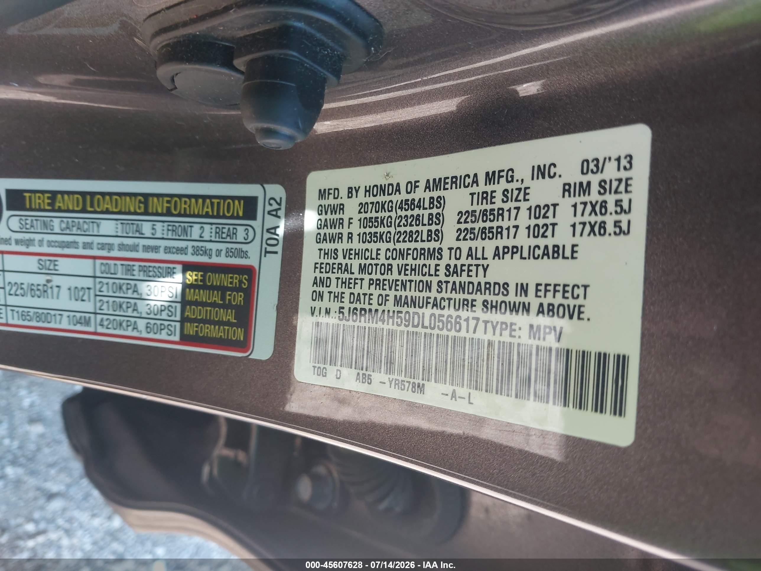 2013 Honda Cr-v Ex Gray vin: 5J6RM4H59DL056617