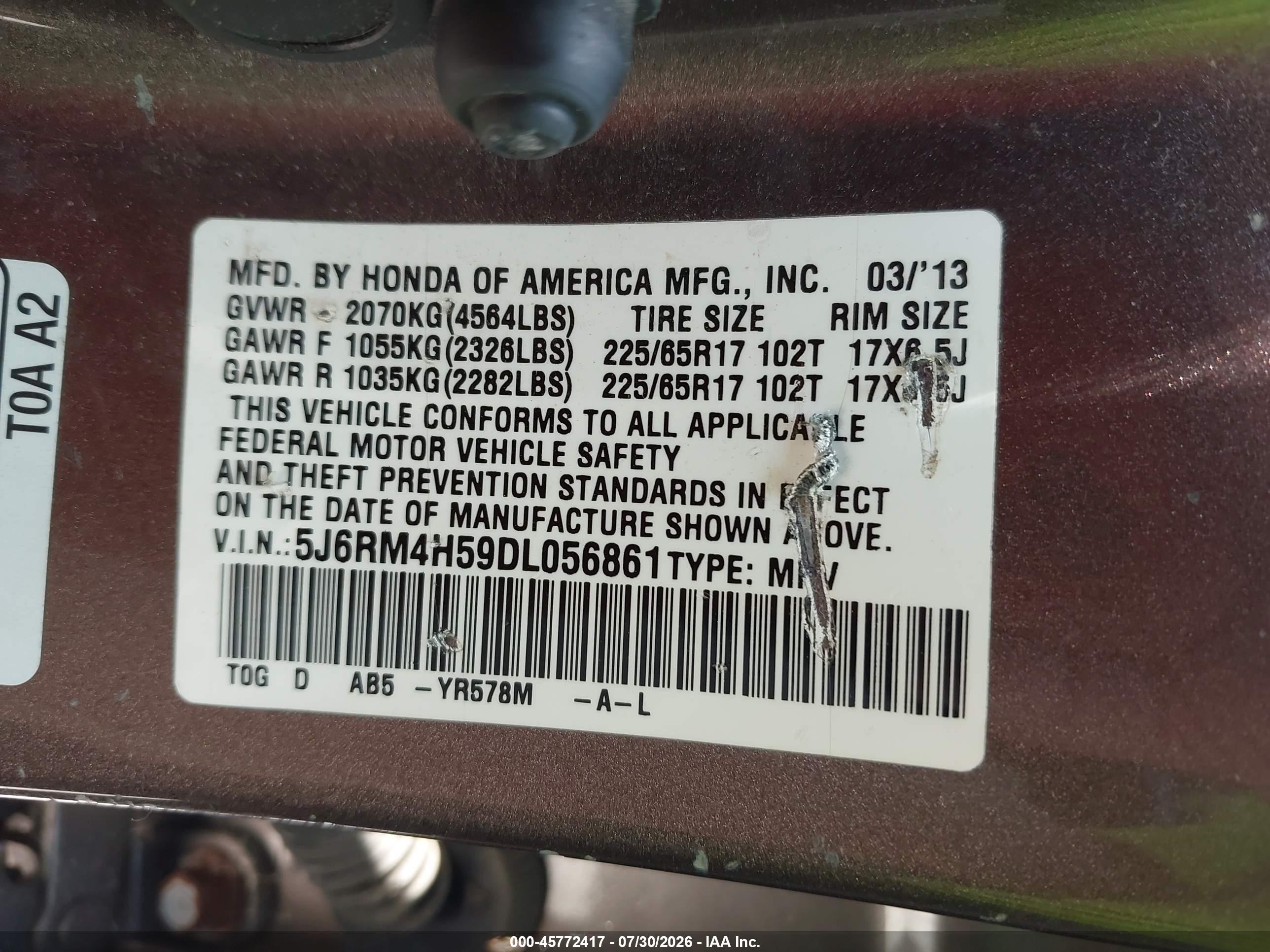 2013 Honda Cr-v Ex Silver vin: 5J6RM4H59DL056861