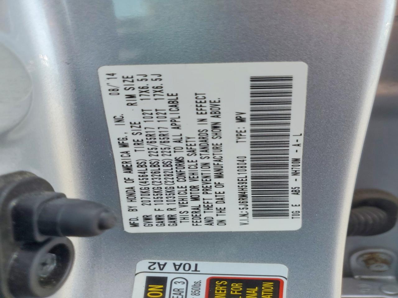 2014 Honda Cr-v Ex Silver vin: 5J6RM4H59EL108040