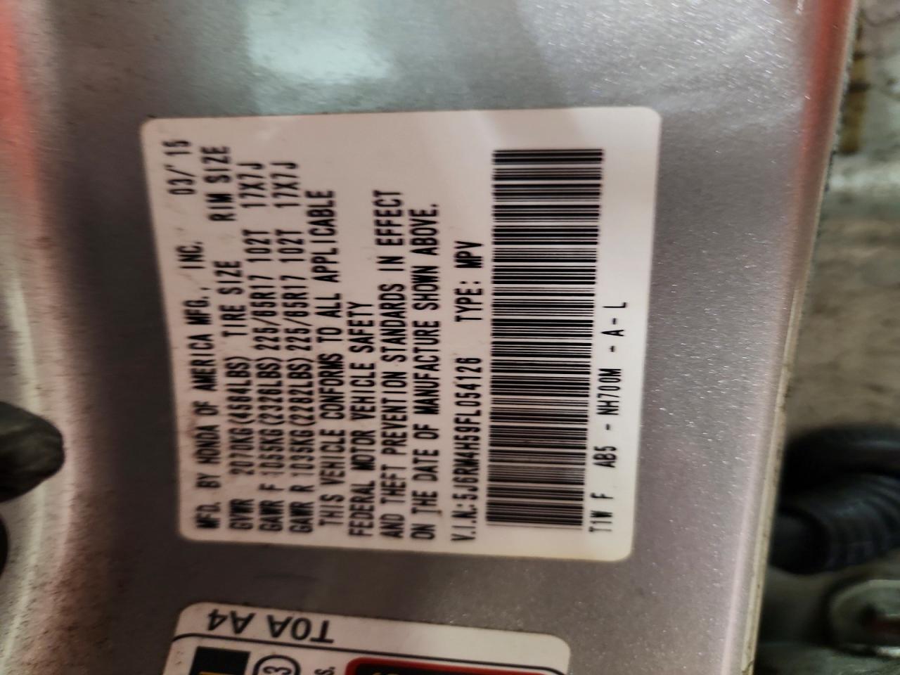 2015 Honda Cr-v Ex Silver vin: 5J6RM4H59FL054126