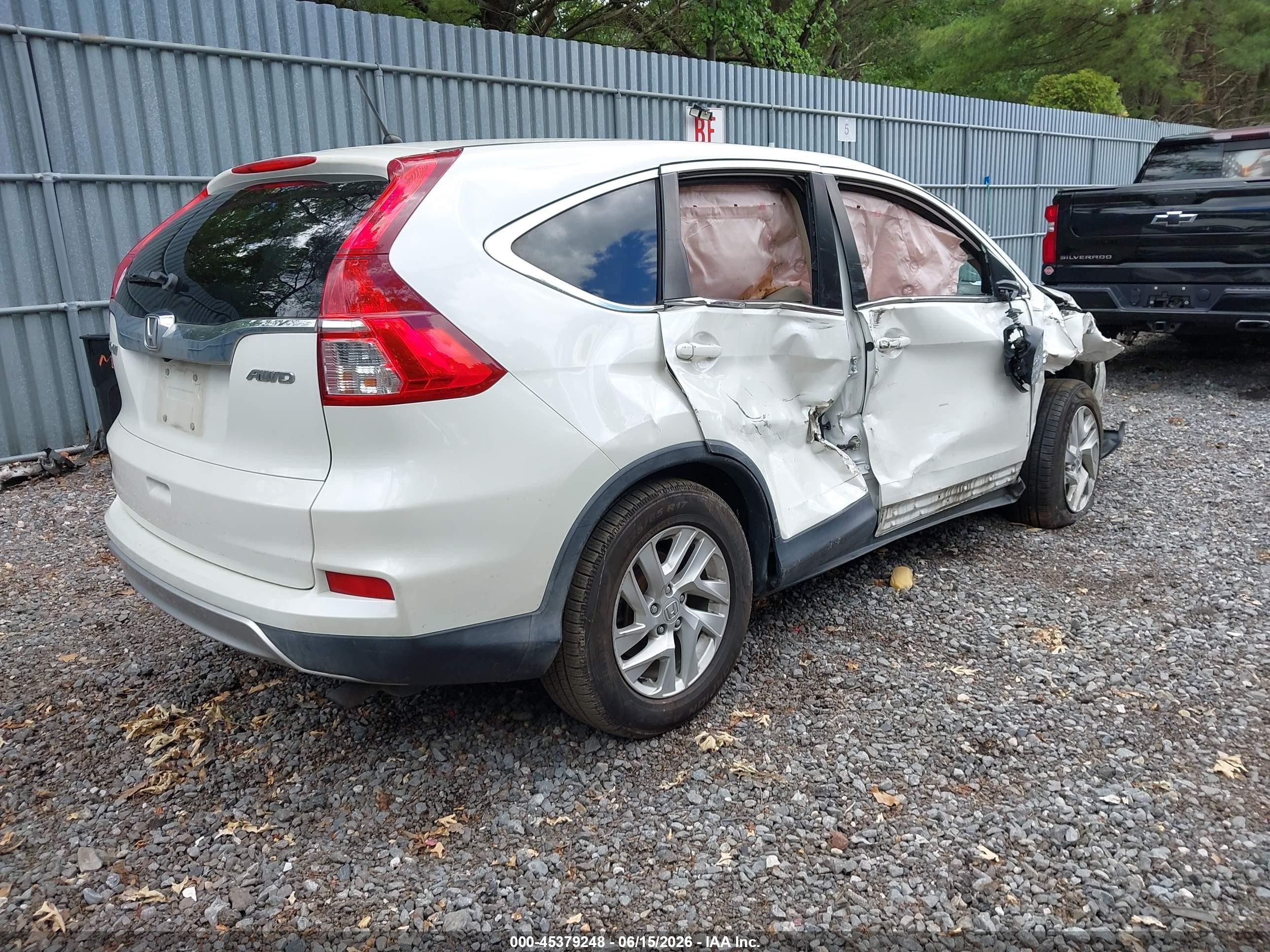 2015 Honda Cr-v Ex White vin: 5J6RM4H59FL086882