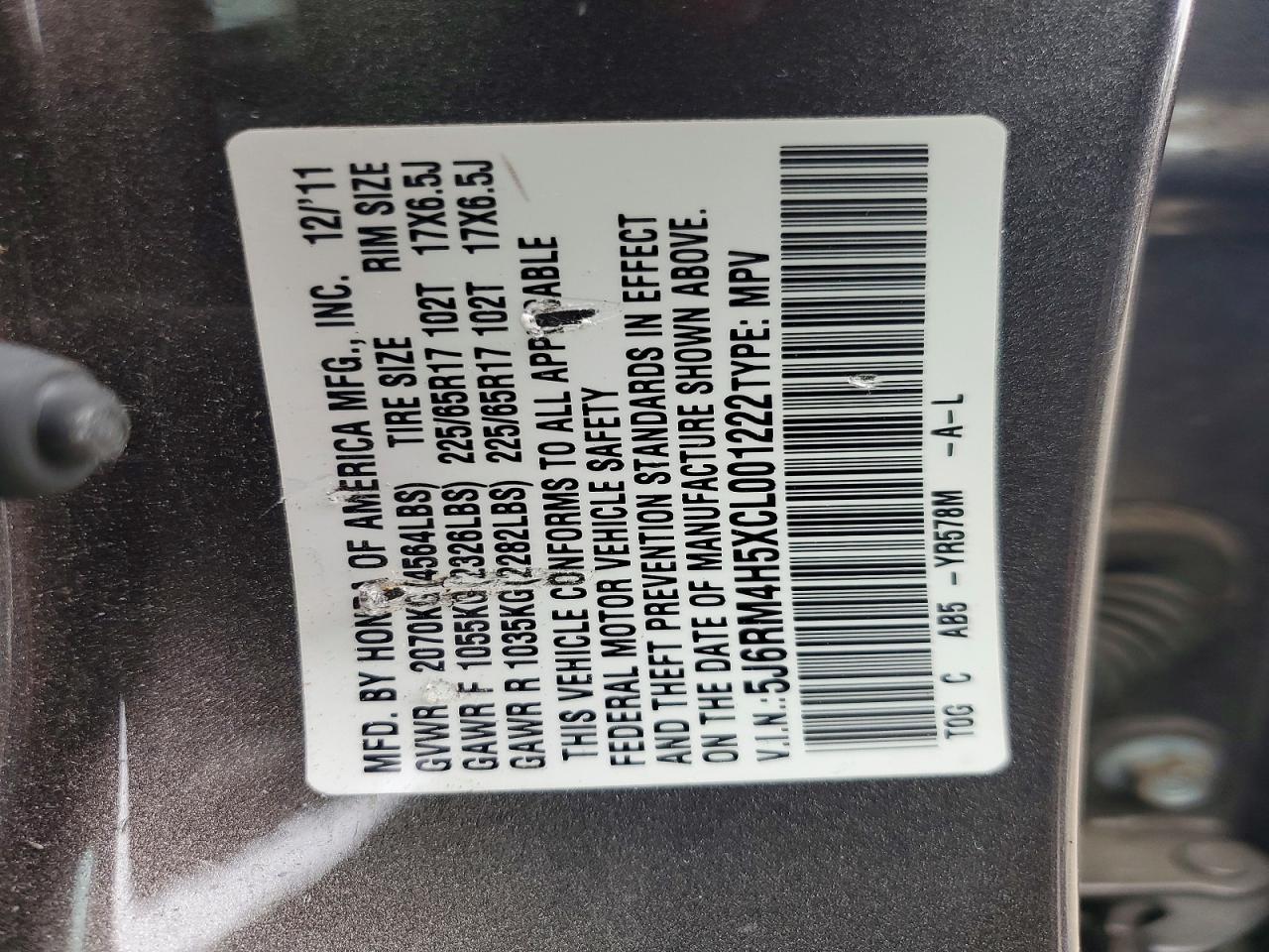 2012 Honda Cr-v Ex Gray vin: 5J6RM4H5XCL001222