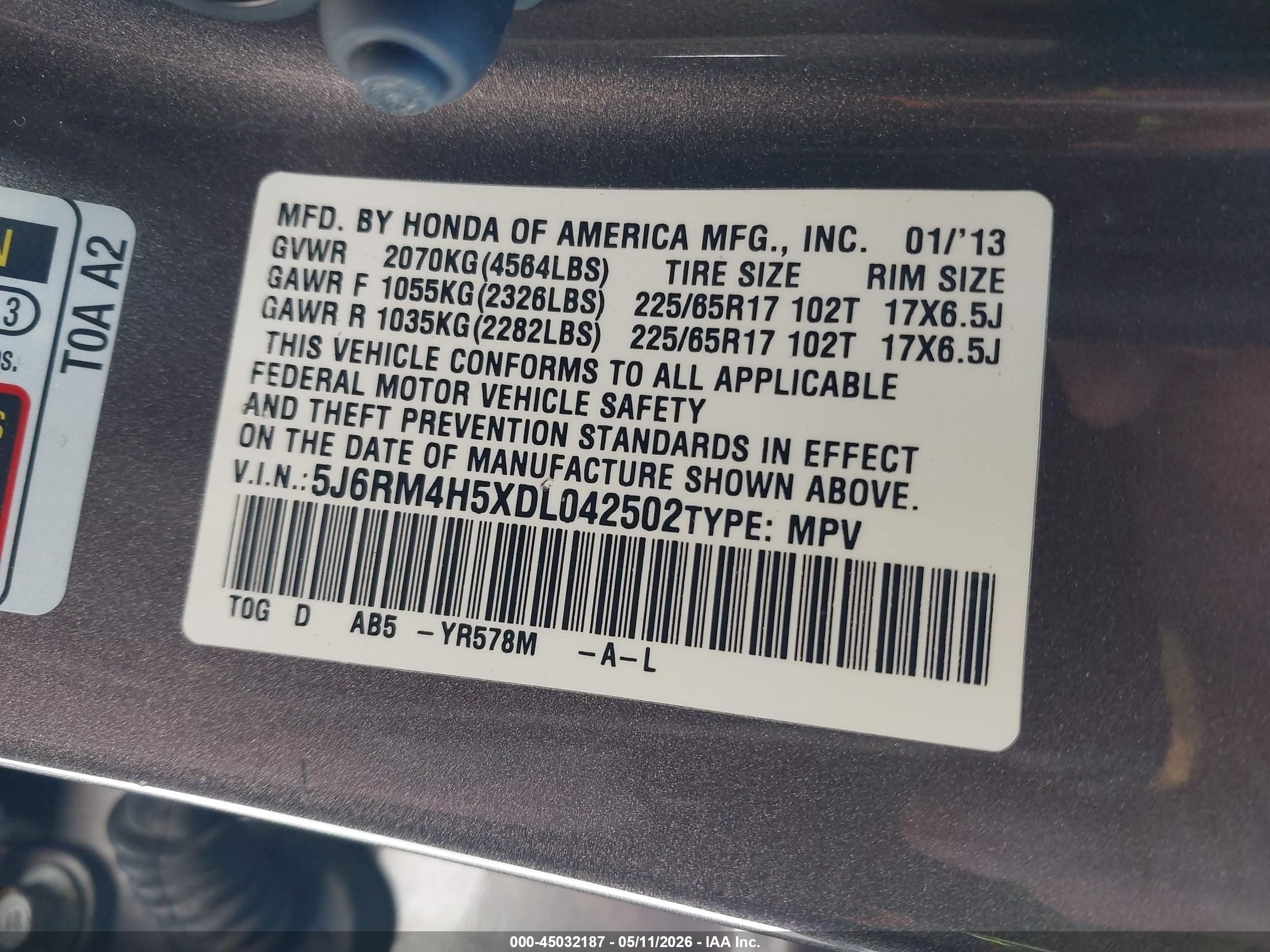 2013 Honda Cr-v Ex Gray vin: 5J6RM4H5XDL042502